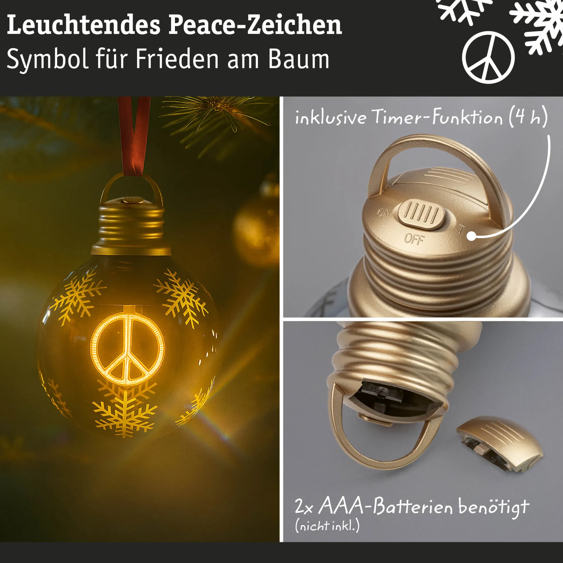 Batterieleuchte - Weihnachtskugel Peace