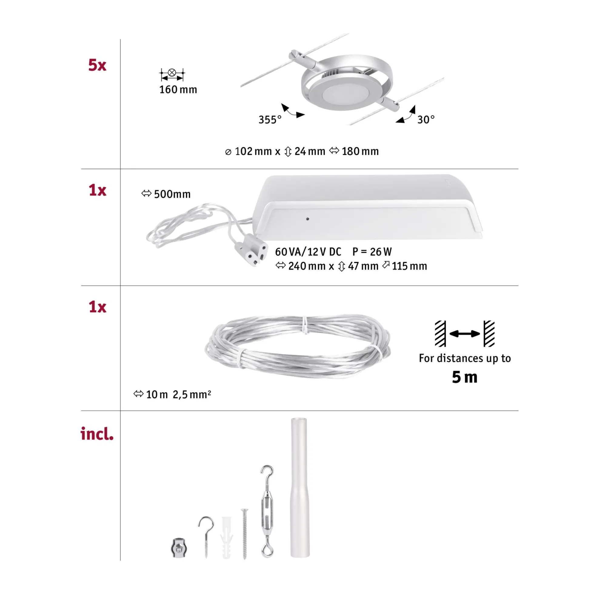 CorDuo LED Seilsystem - RoundMac Basisset