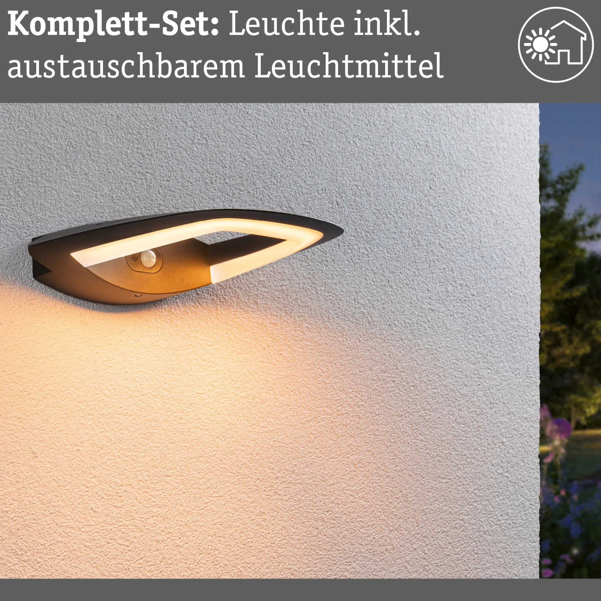 LED Außenwandleuchte - Akena Dämmerungsgesteuerter Bewegungsmelder (IR) insektenfreundlich