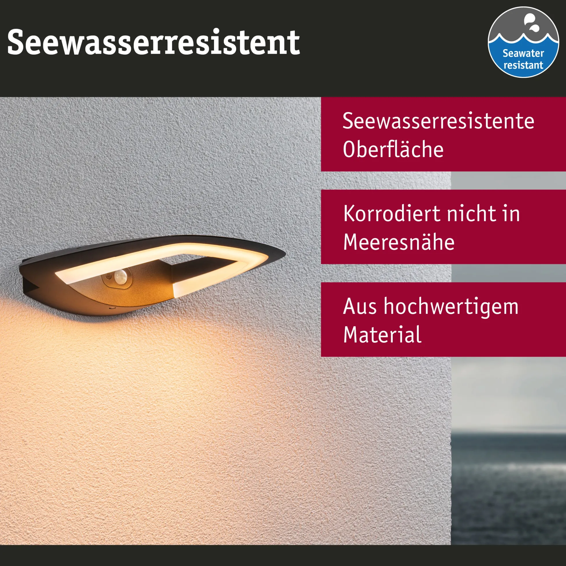 LED Außenwandleuchte - Akena Dämmerungsgesteuerter Bewegungsmelder (IR) insektenfreundlich