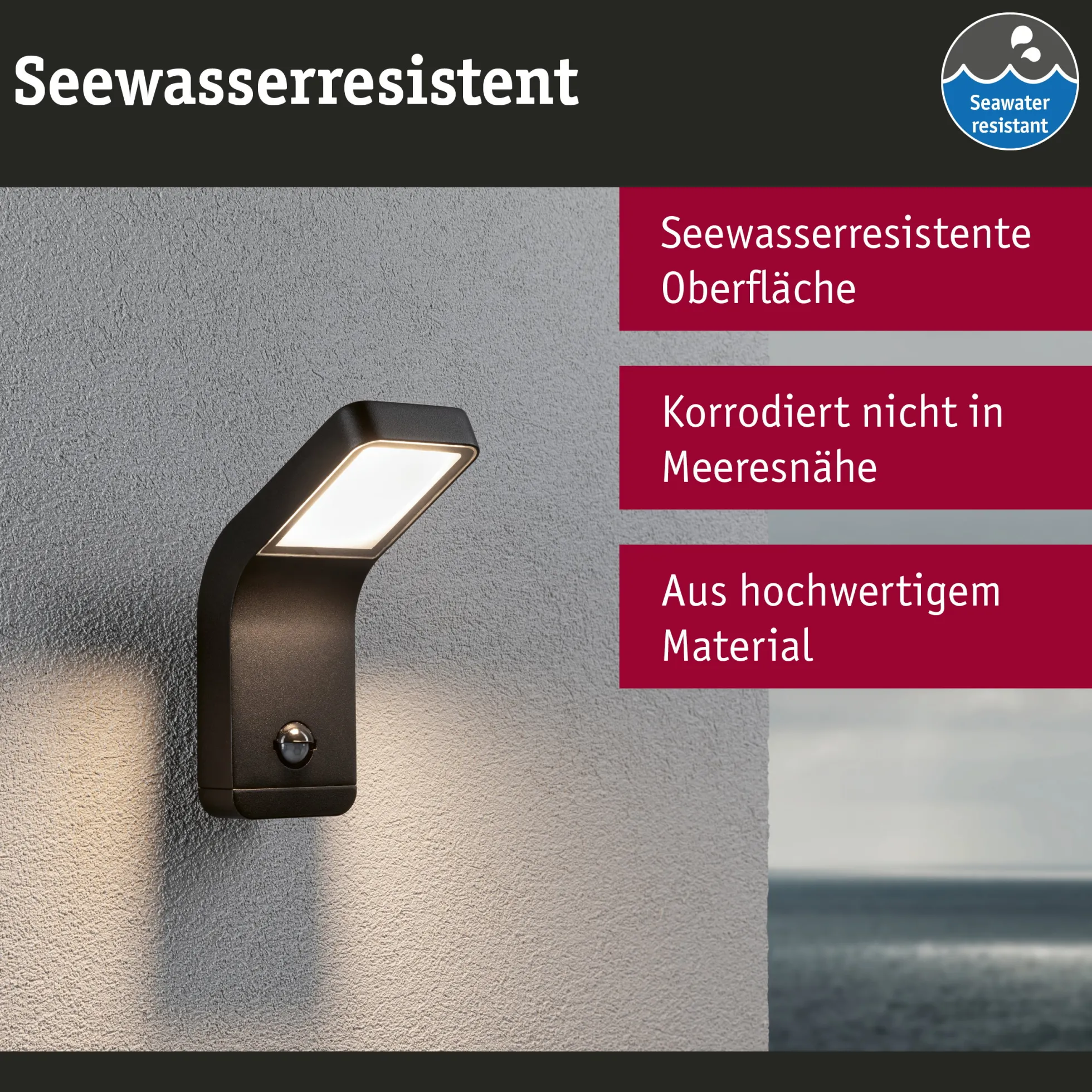 LED Außenwandleuchte - Kulma Dämmerungsgesteuerter Bewegungsmelder (IR) seewasserresistent