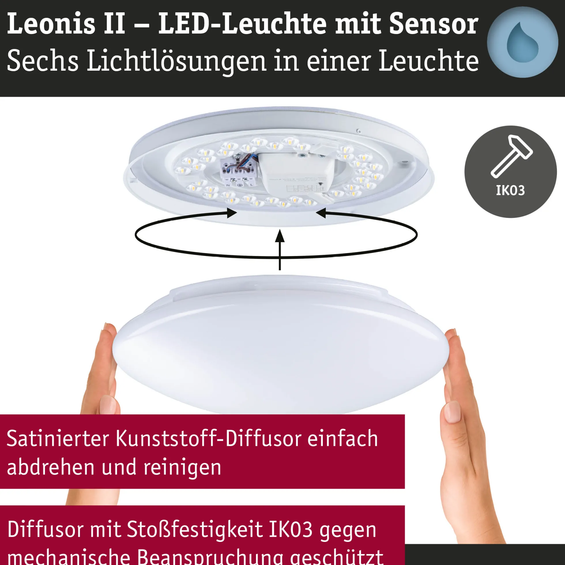 LED Deckenleuchte - Leonis II Dämmerungsgesteuerter Bewegungsmelder (HF)