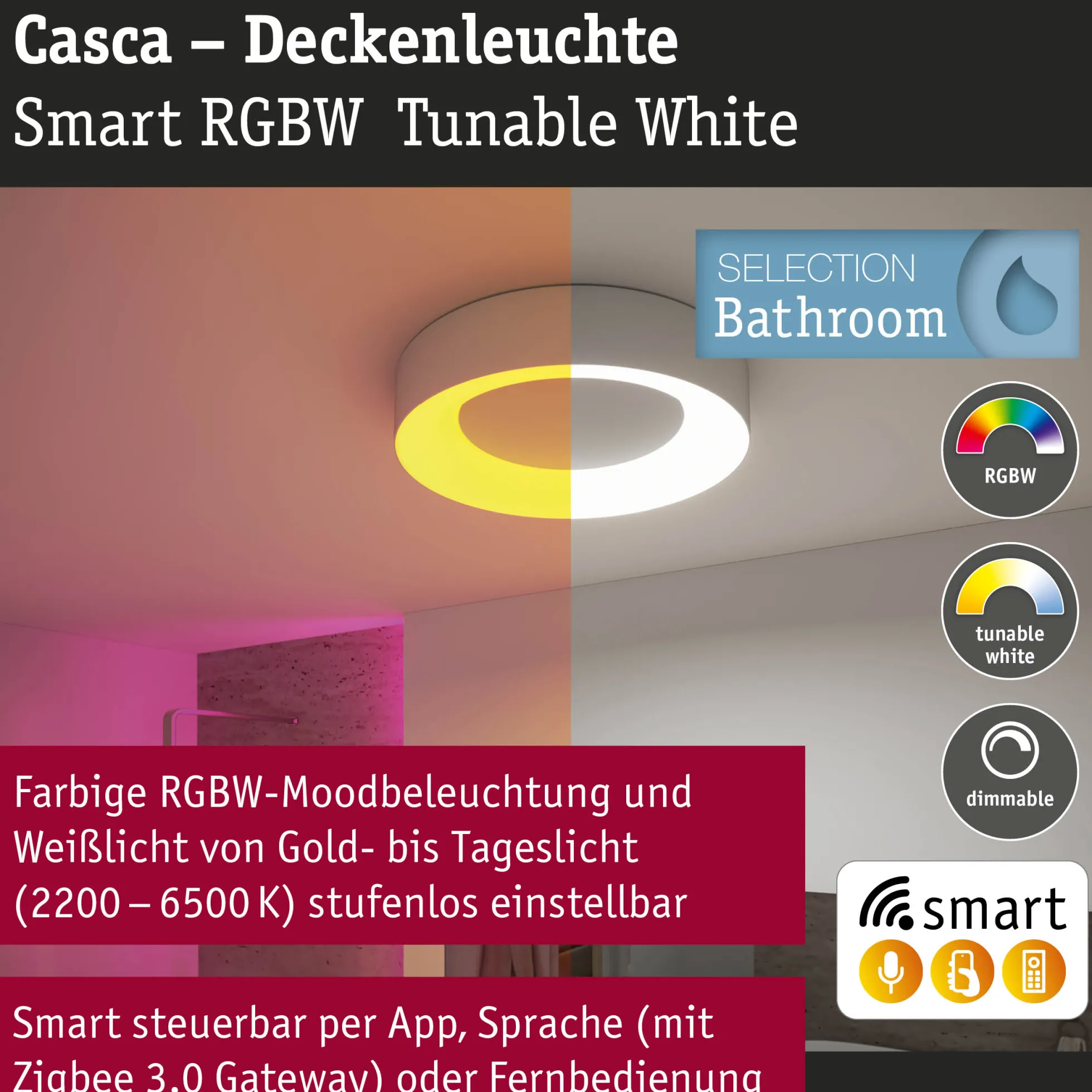 LED Deckenleuchte Smart Home Zigbee 3.0 - Casca