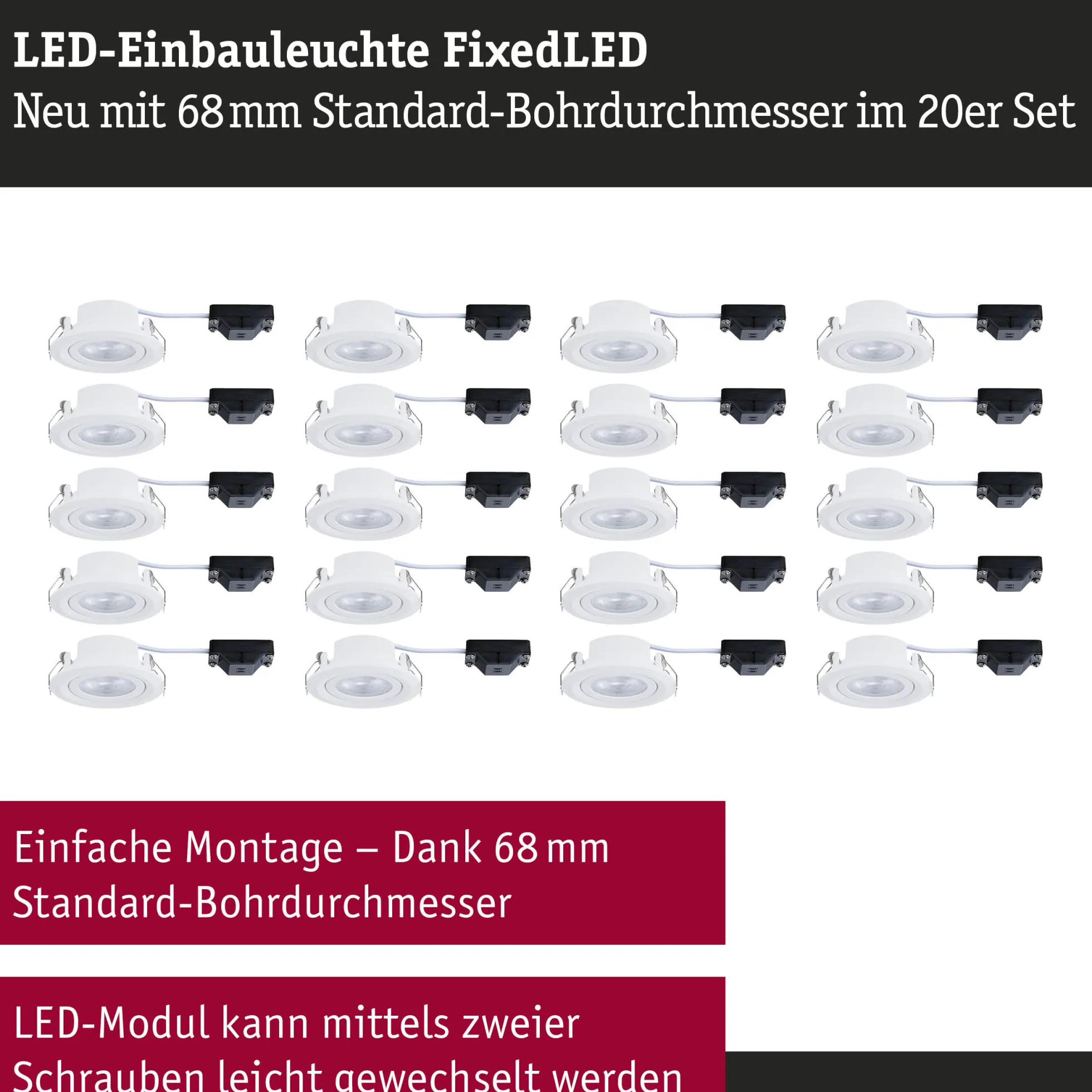 LED Einbauleuchte - FixedLED 20er-Set schwenkbar