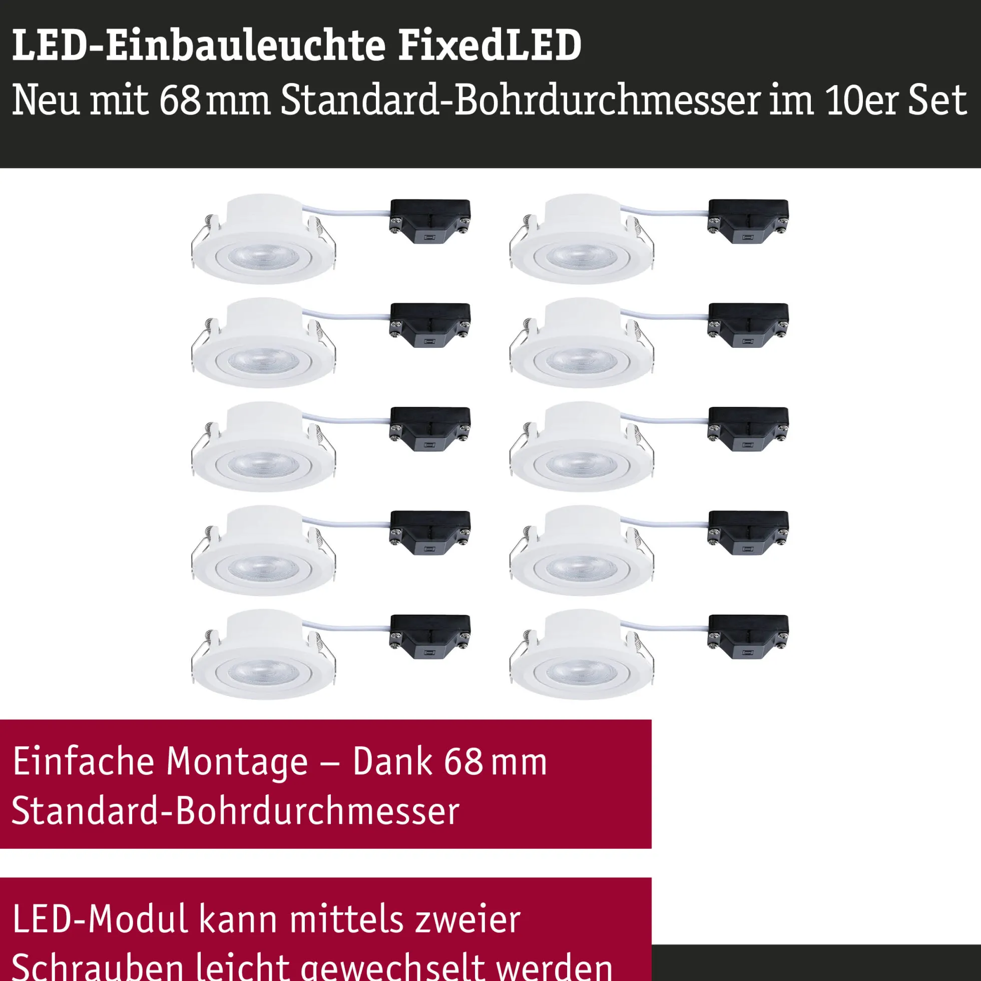 LED Einbauleuchte - FixedLED 10er-Set schwenkbar