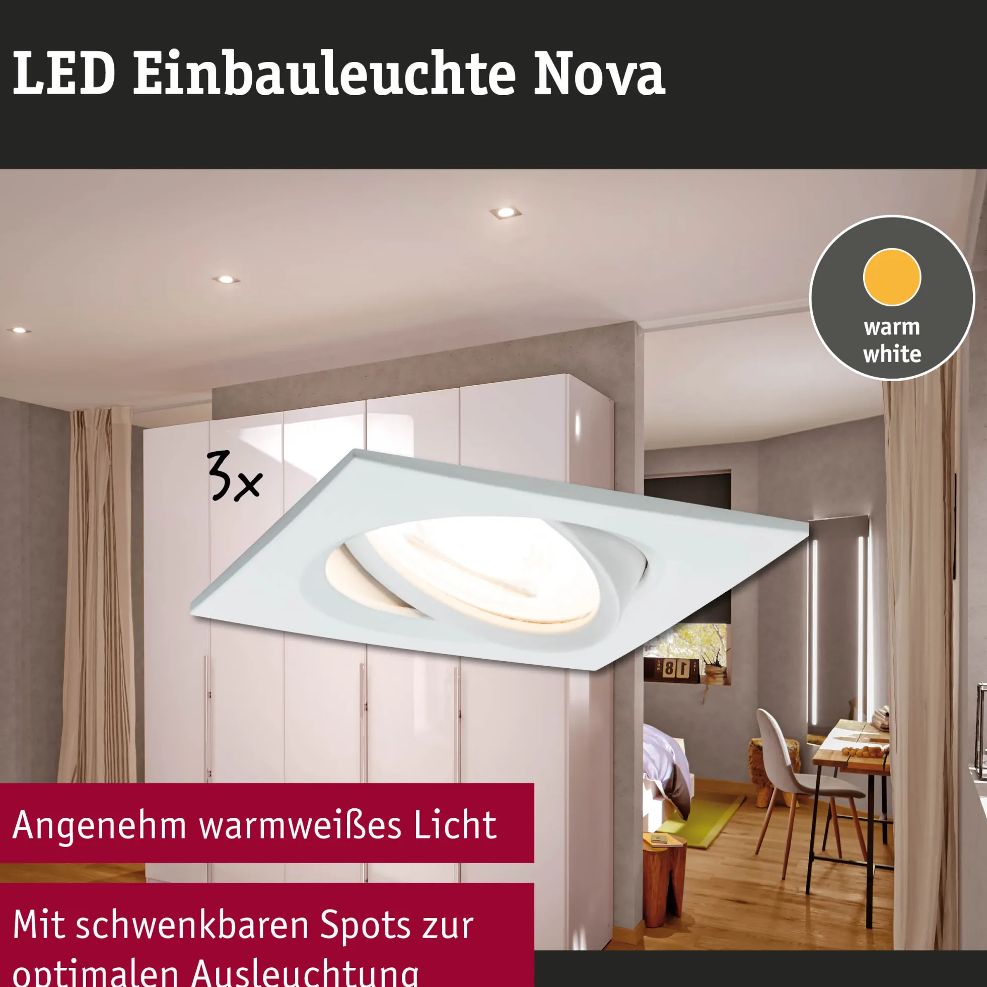 LED Einbauleuchte - Nova 3er-Set schwenkbar