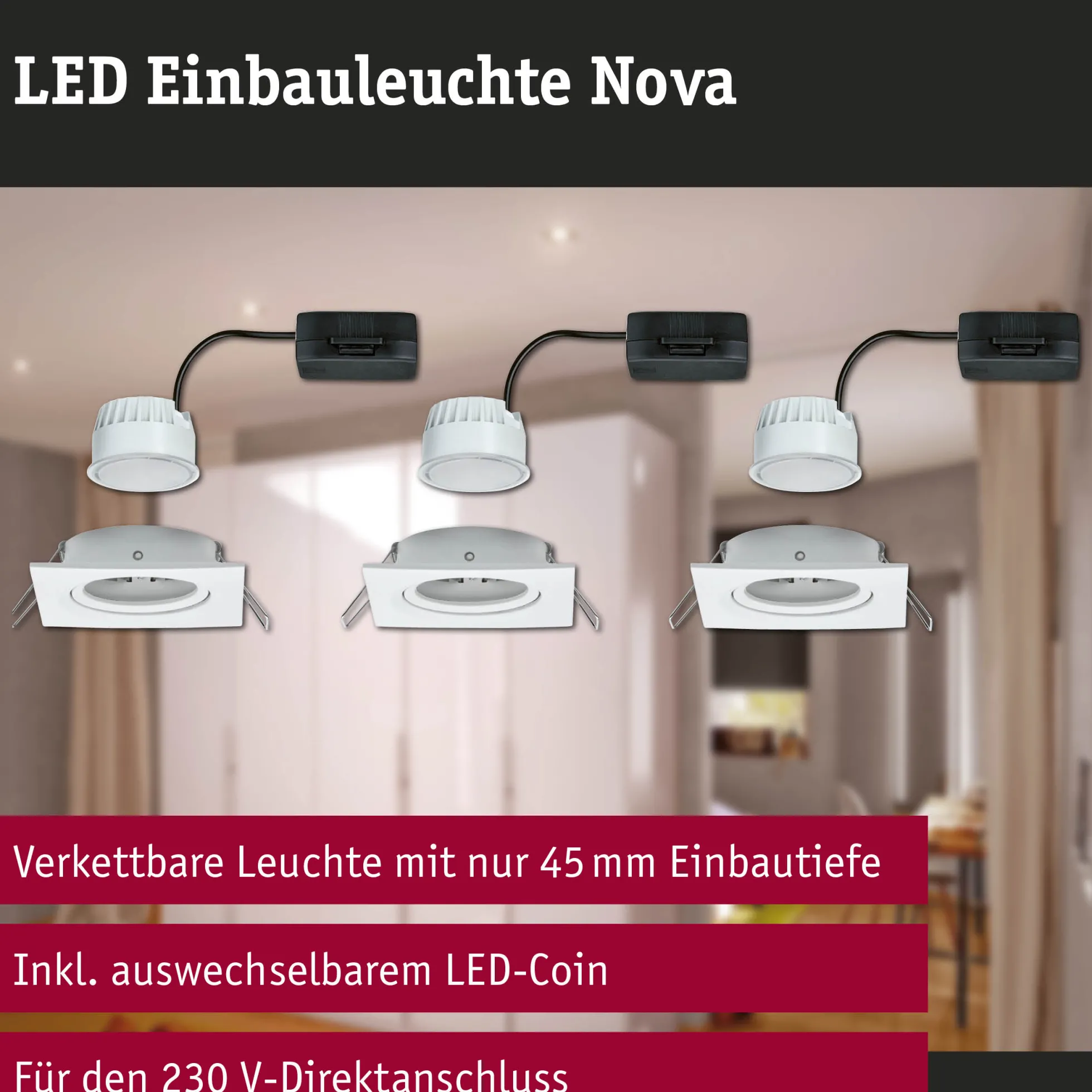 LED Einbauleuchte - Nova 3er-Set schwenkbar