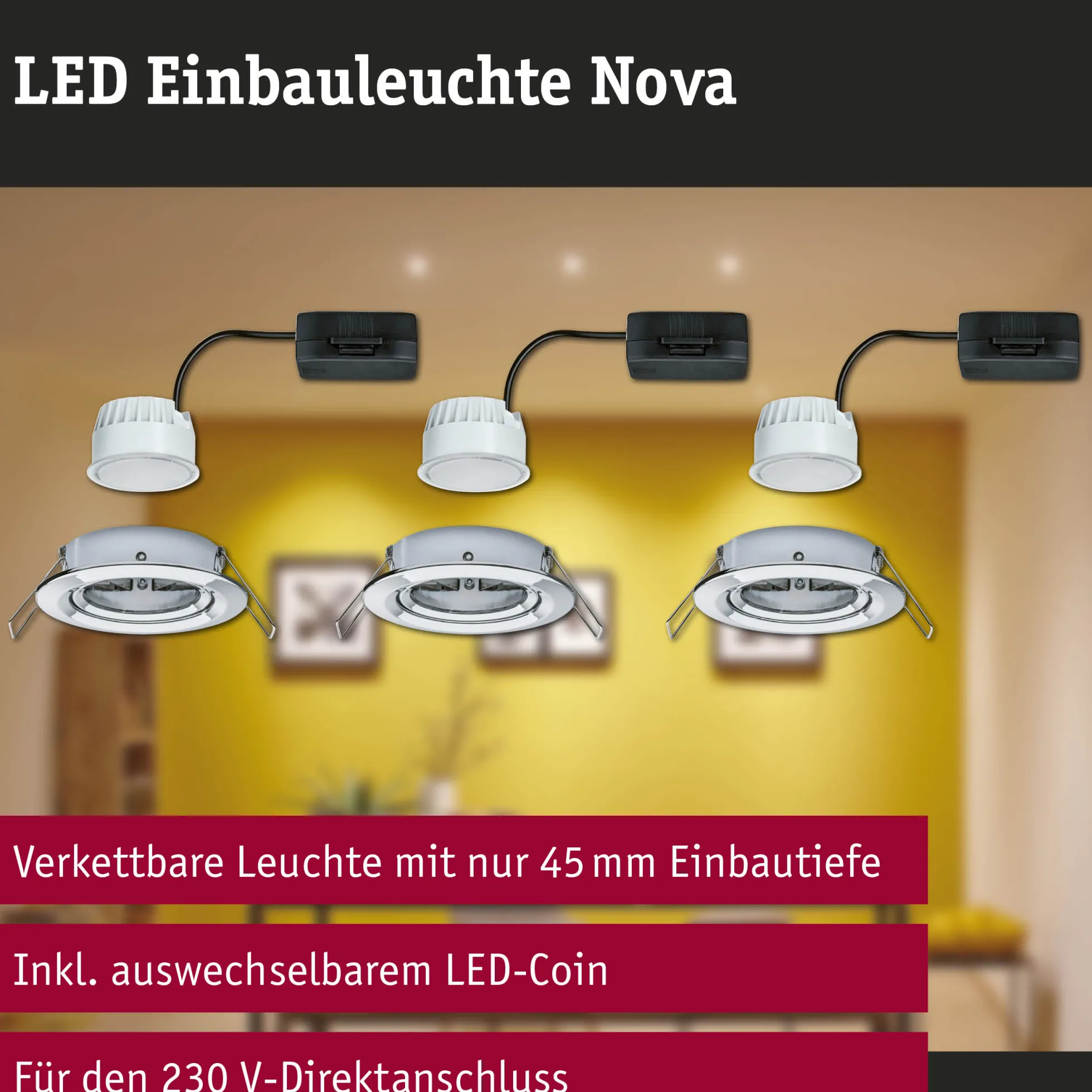 LED Einbauleuchte - Nova 3er-Set schwenkbar
