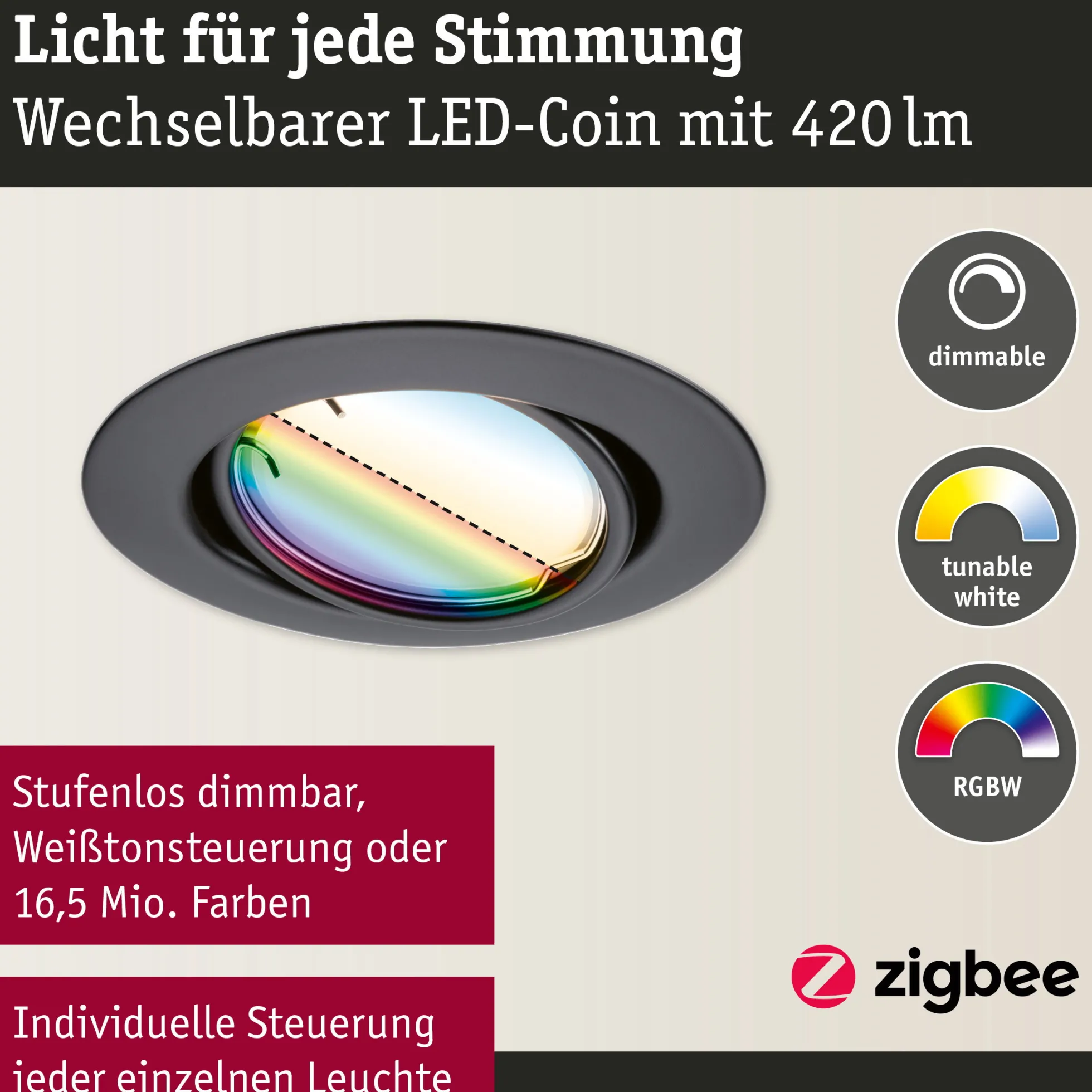 LED Einbauleuchte Smart Home Zigbee 3.0 - Base Basisset schwenkbar