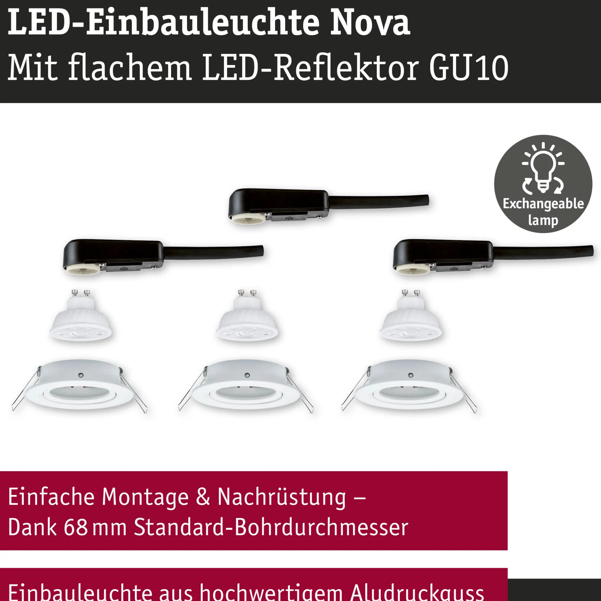 LED Einbauleuchte 3-Step-Dim - Nova GU10 Flat schwenkbar