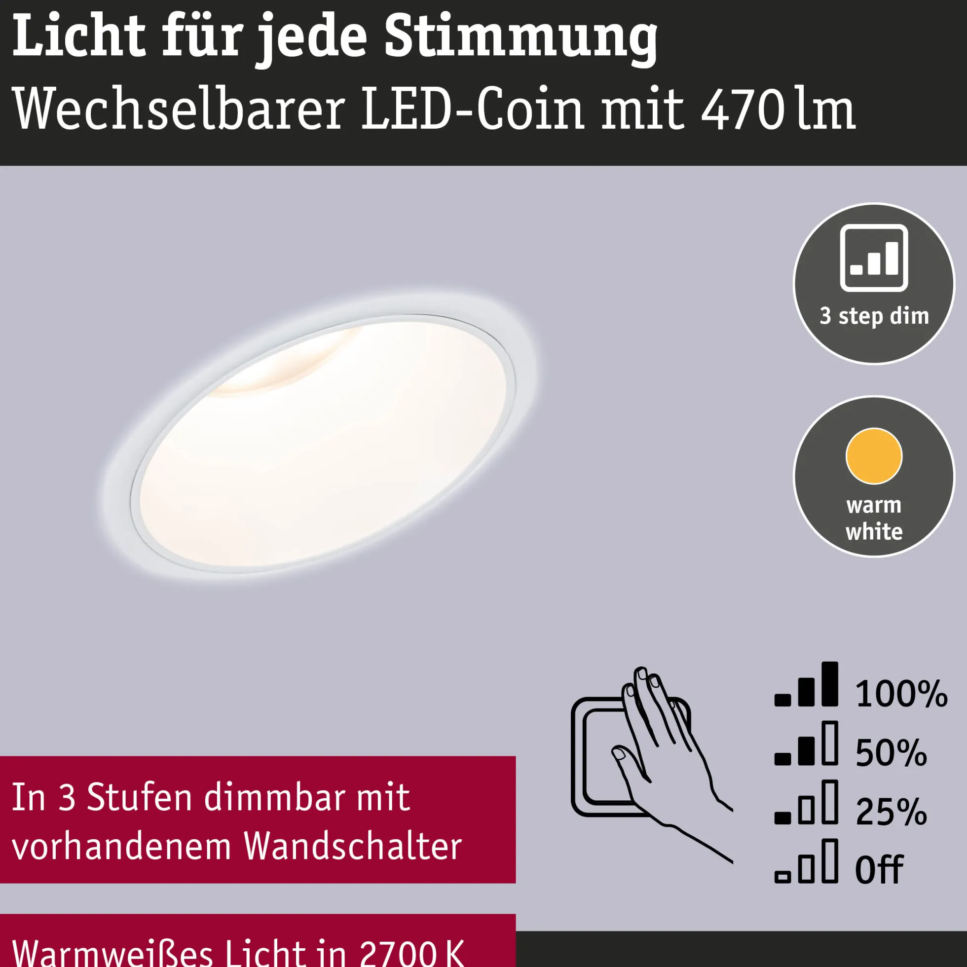 LED Einbauleuchte 3-Step-Dim - Cole 3er-Set
