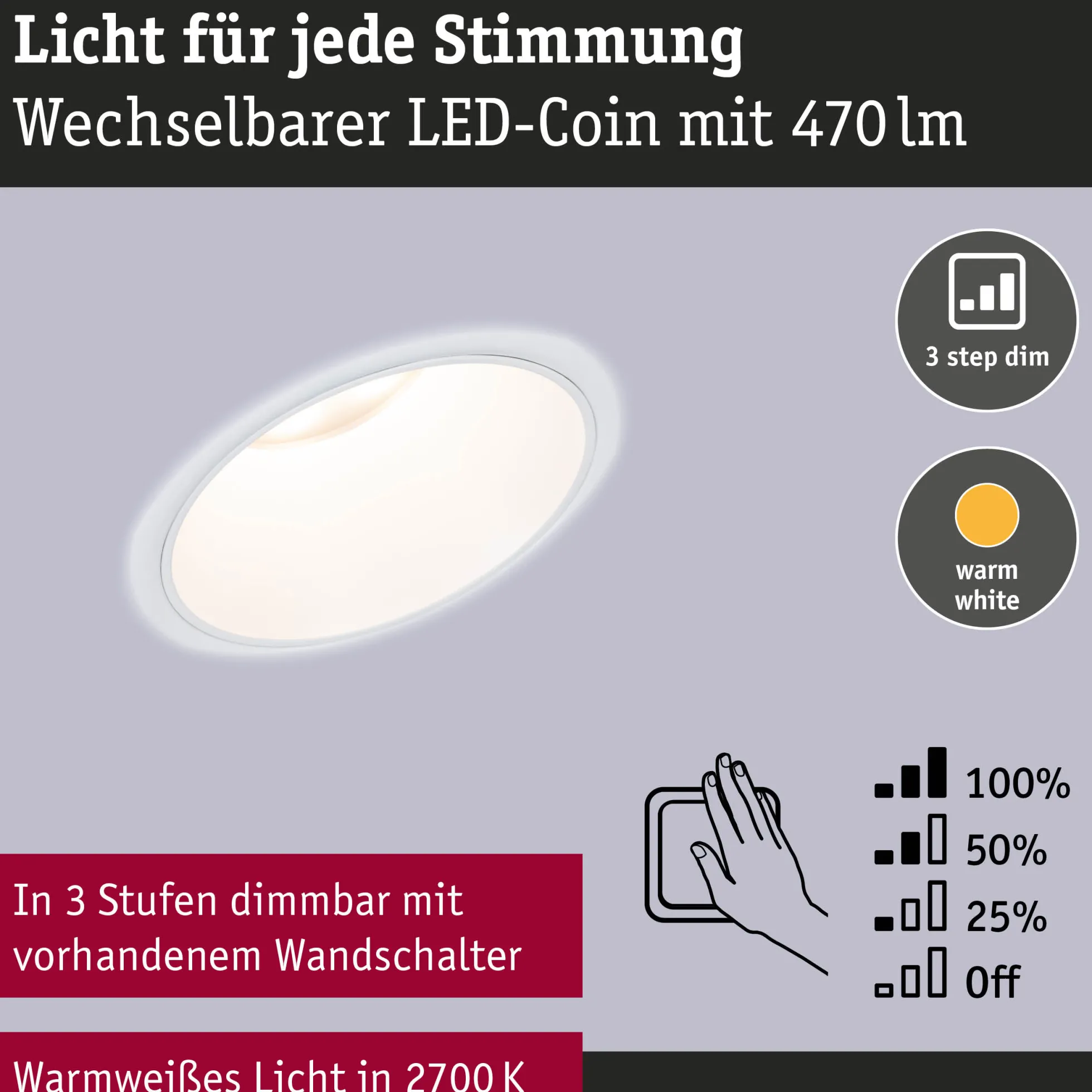 LED Einbauleuchte 3-Step-Dim - Cole 1er-Set