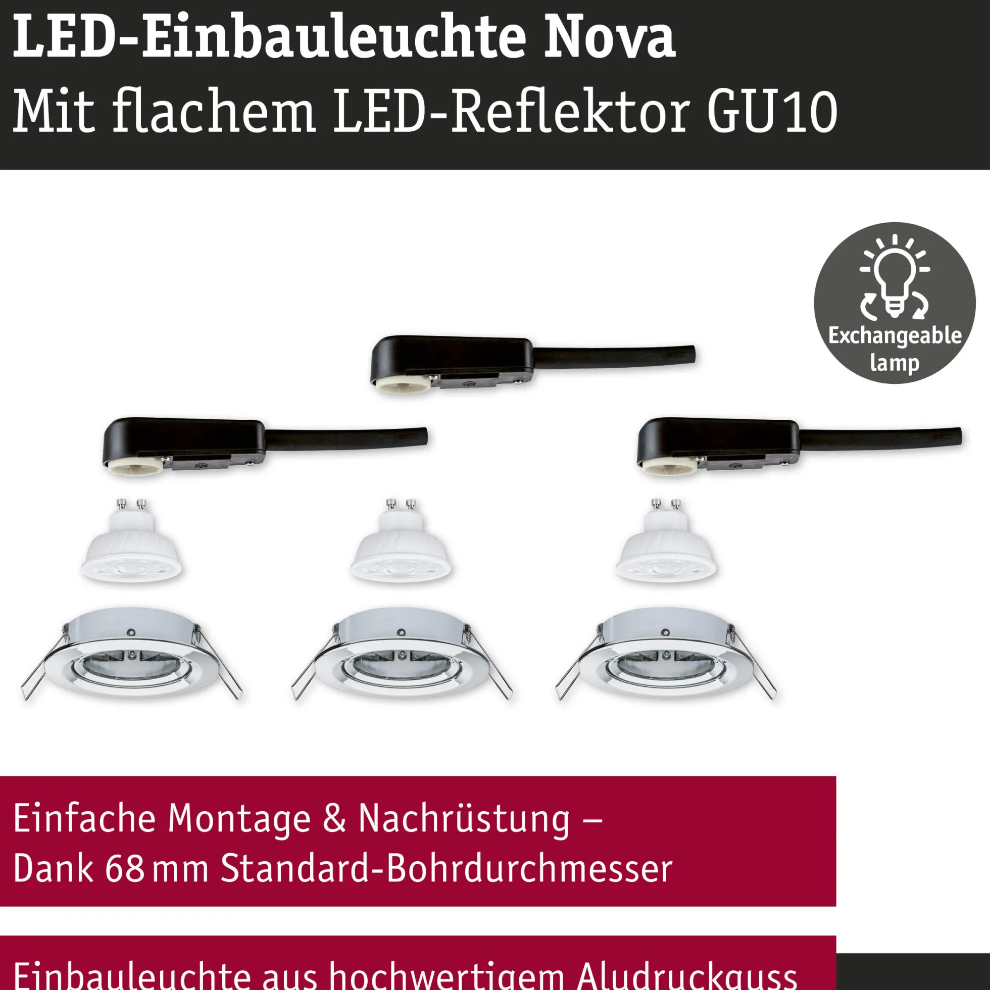 LED Einbauleuchte 3-Step-Dim - Nova GU10 Flat schwenkbar