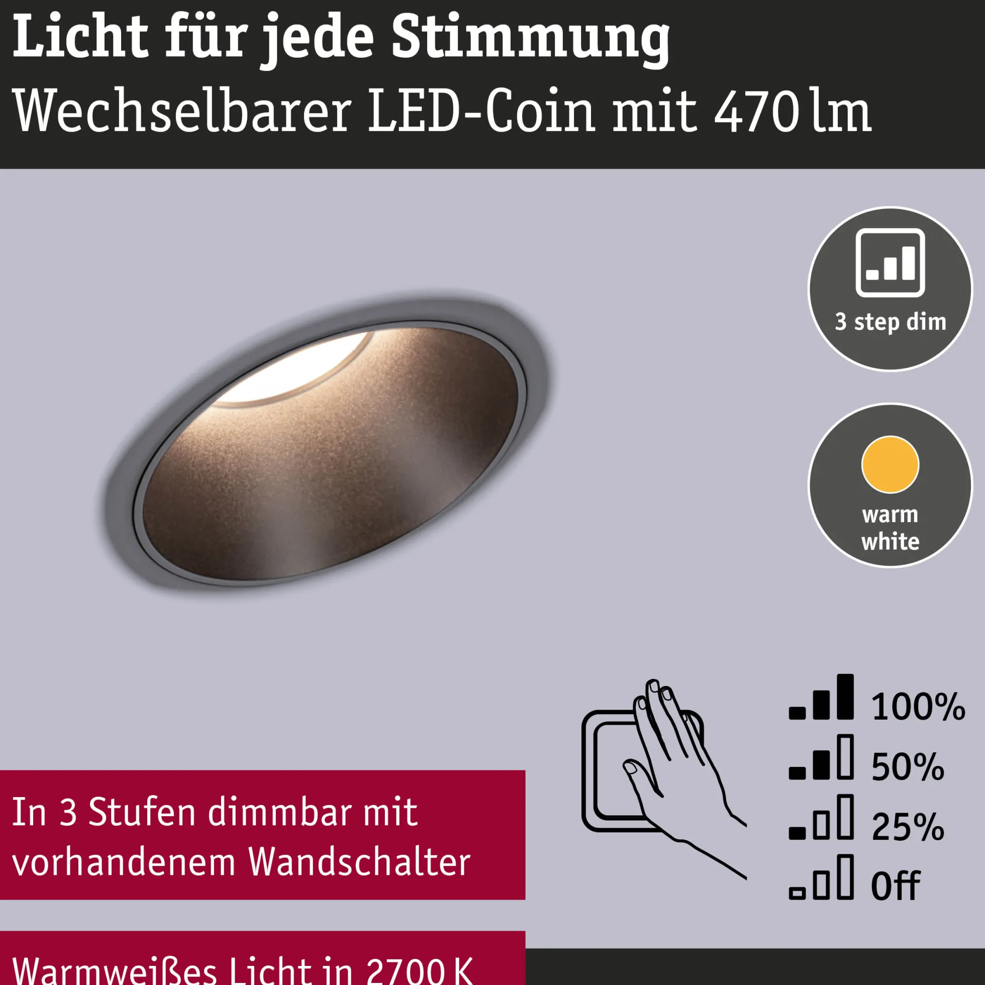 LED Einbauleuchte 3-Step-Dim - Cole 3er-Set