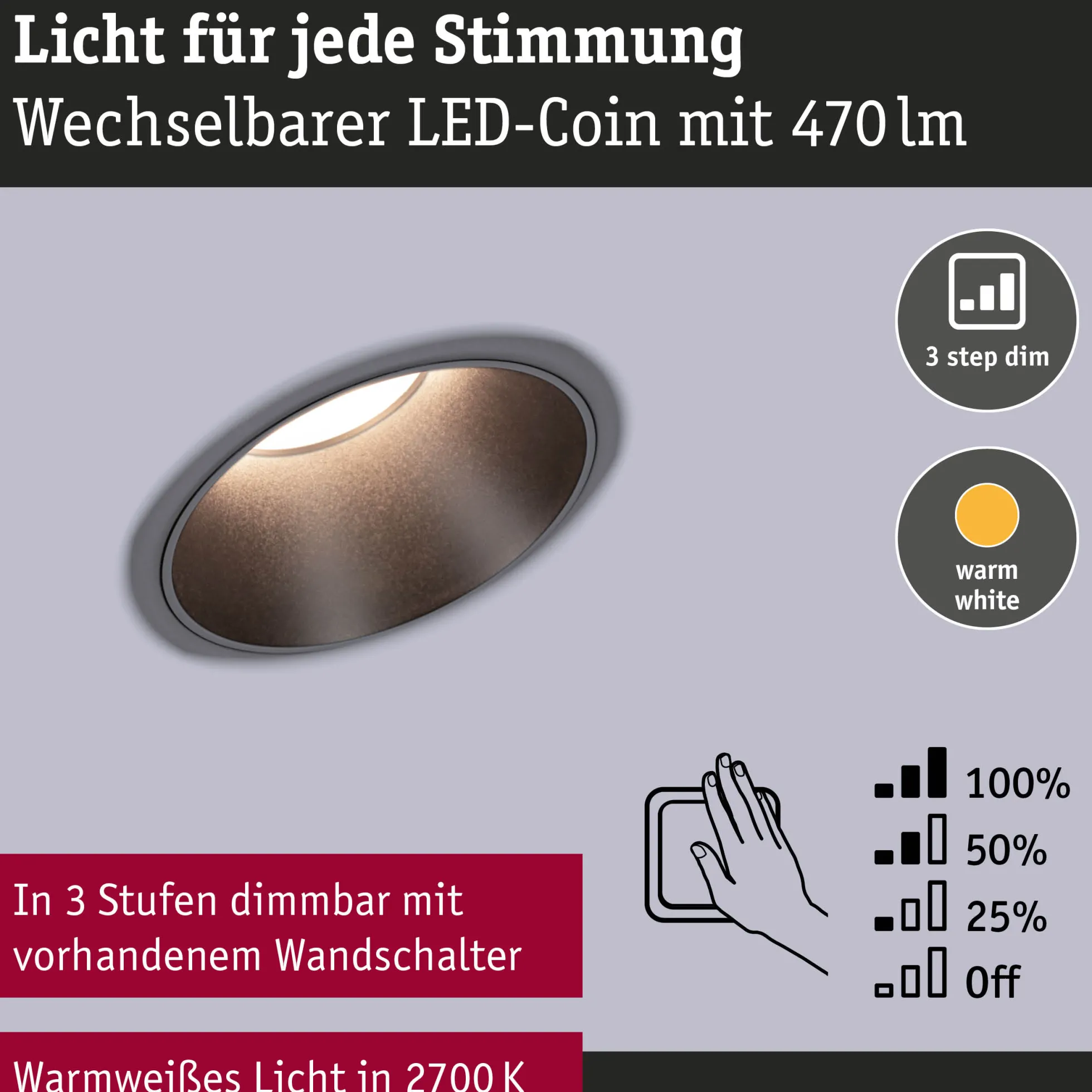 LED Einbauleuchte 3-Step-Dim - Cole 1er-Set