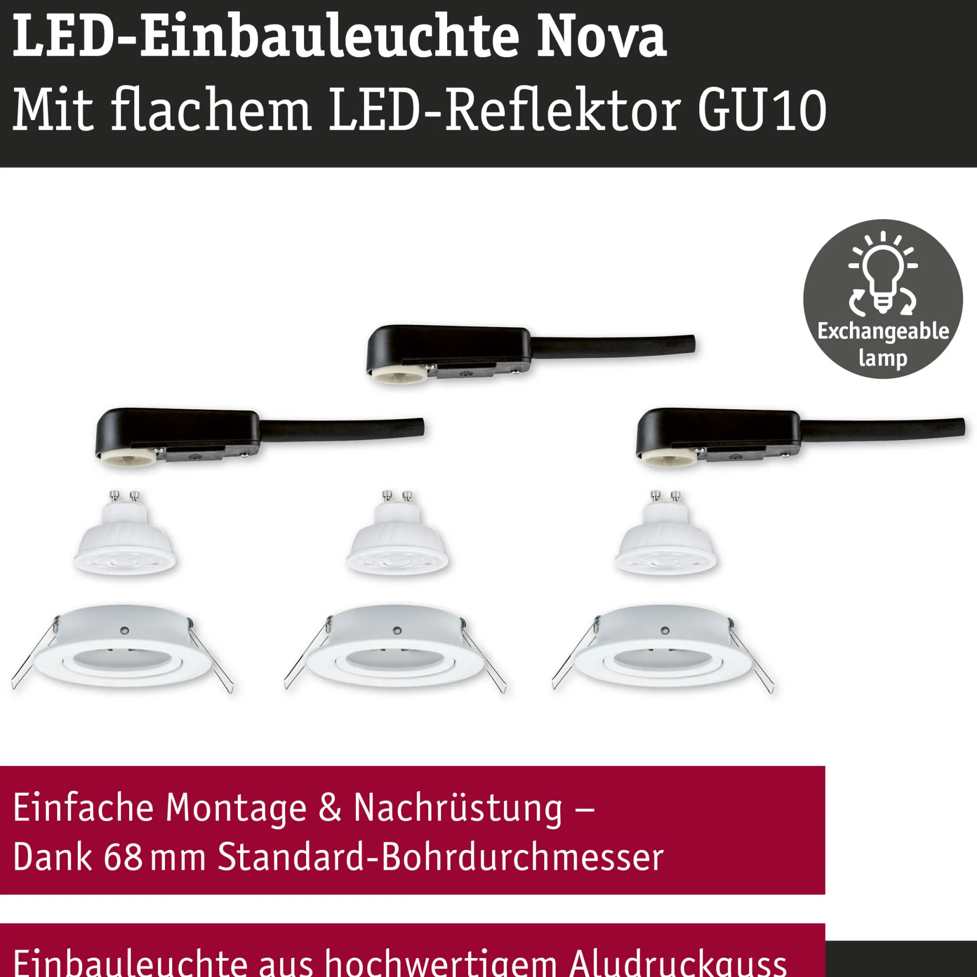 LED Einbauleuchte 3-Step-Dim - Nova GU10 Flat schwenkbar
