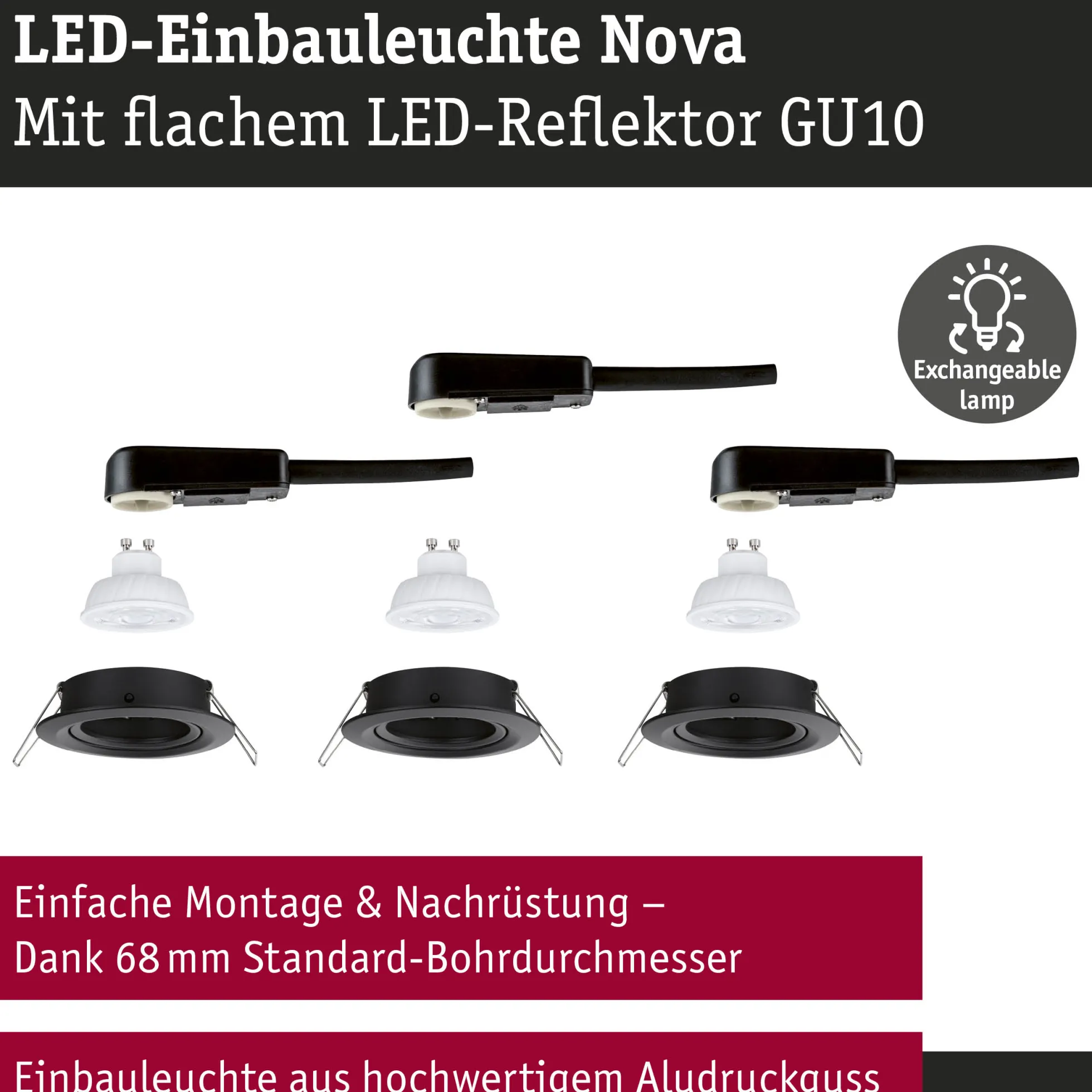 LED Einbauleuchte 3-Step-Dim - Nova GU10 Flat schwenkbar