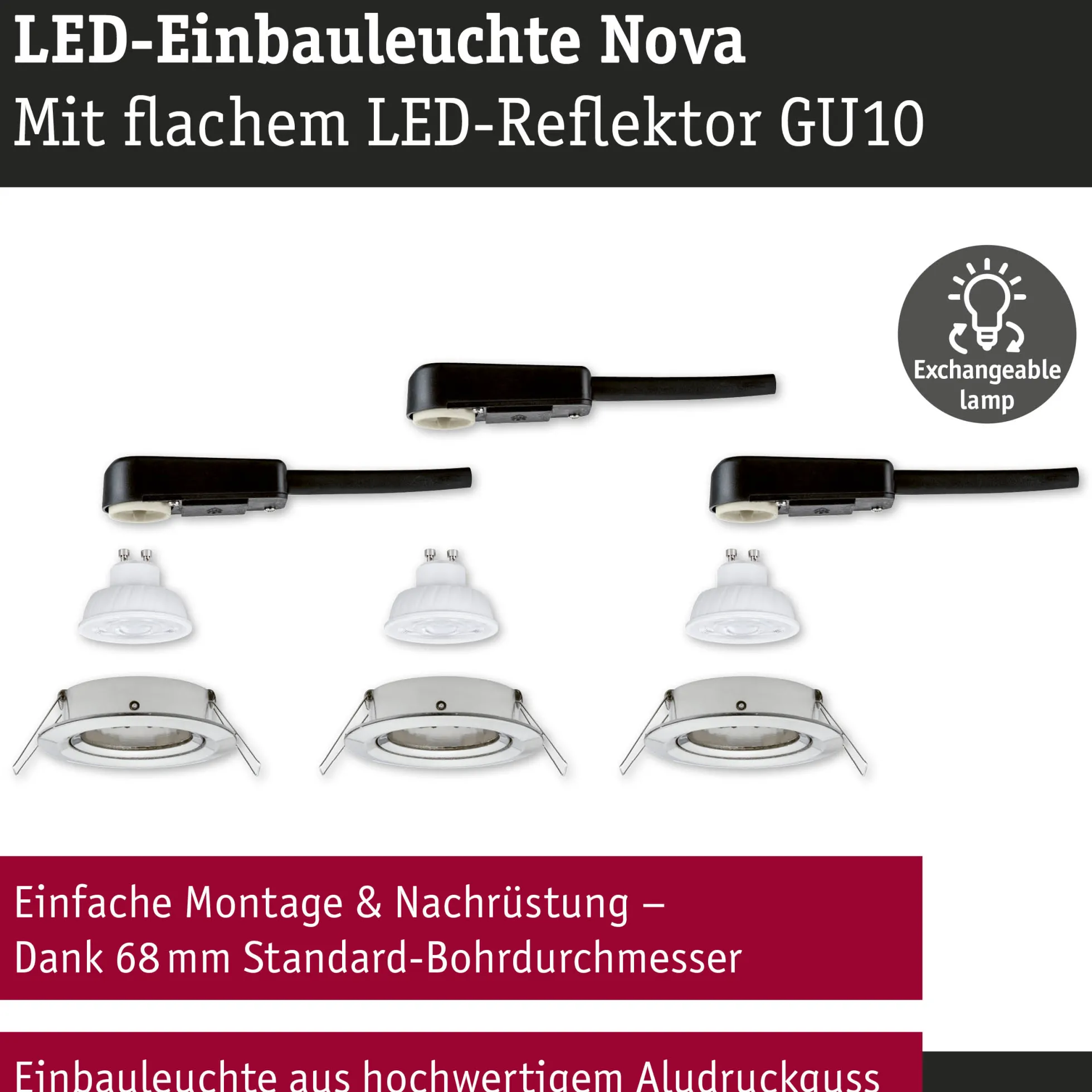 LED Einbauleuchte 3-Step-Dim - Nova GU10 Flat schwenkbar