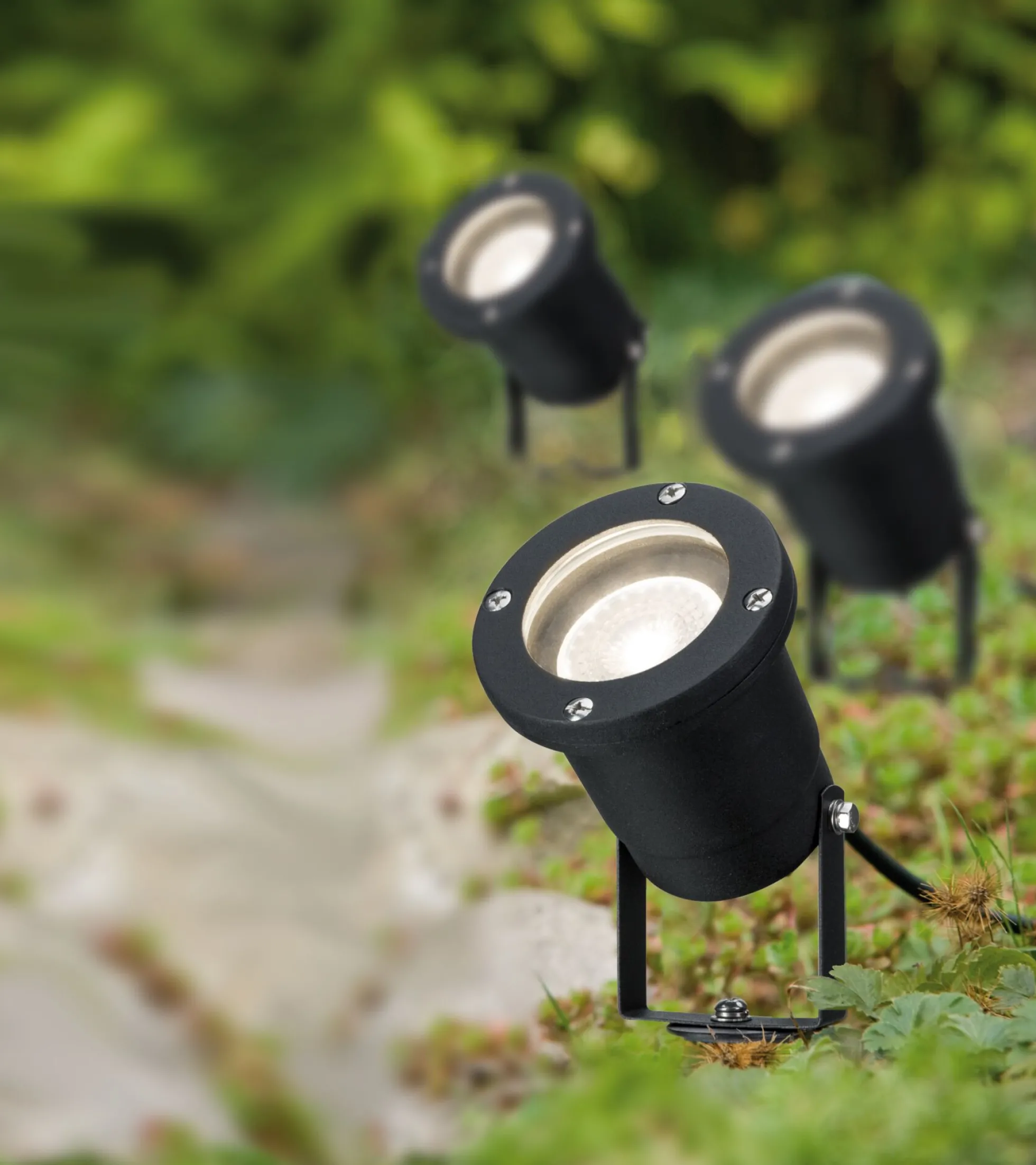 LED Gartenstrahler - LED Gartenstrahler IP65 rund 92mm 3000K 3x3,5W 3x230lm 230V 38° Schwarz Aluminium
