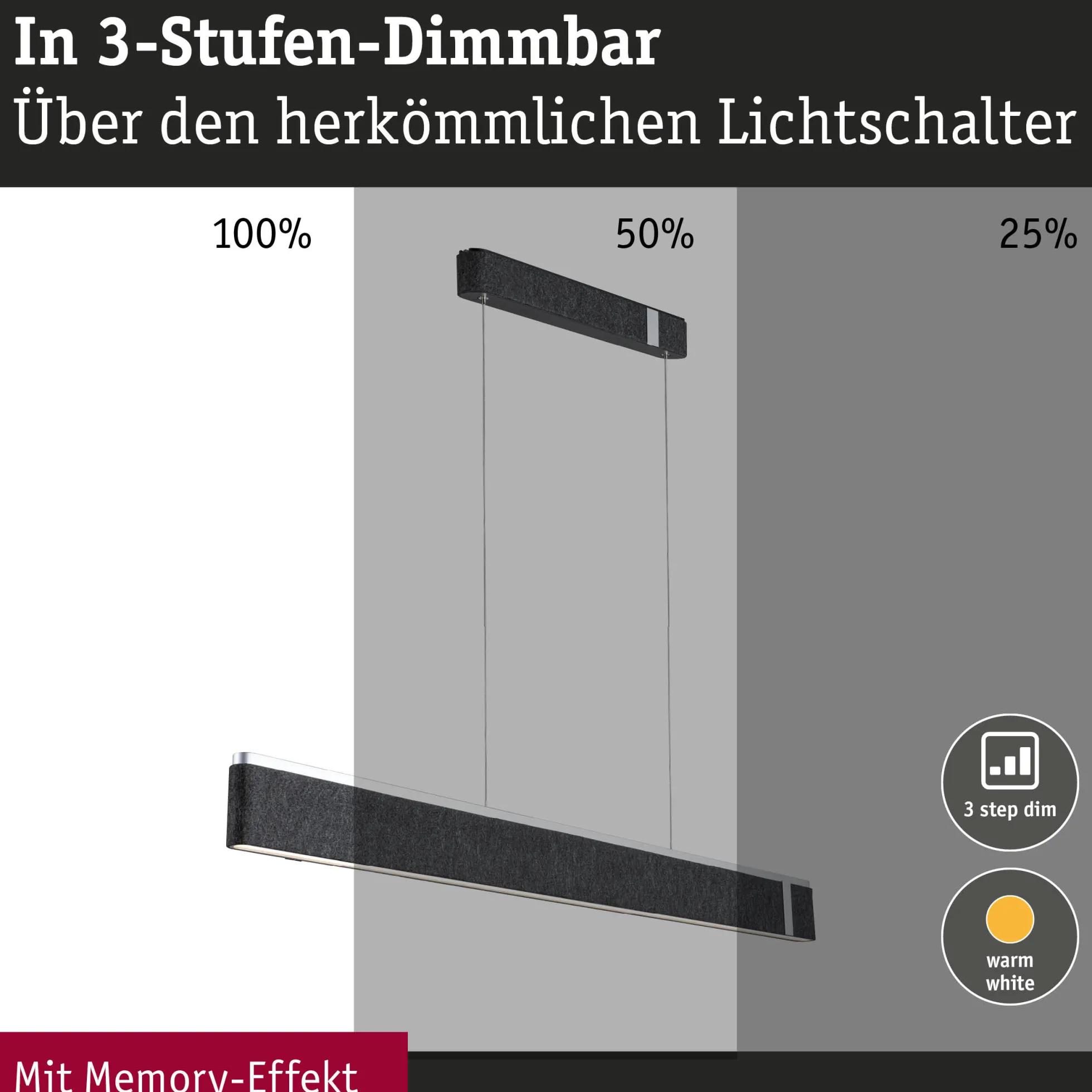LED Pendelleuchte 3-Step-Dim - Jagun