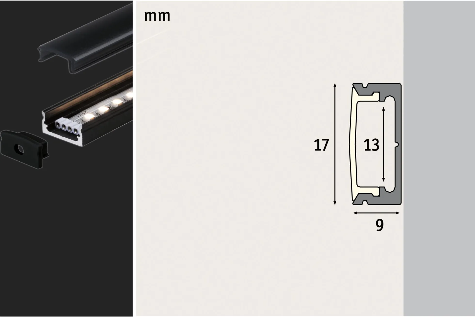 LED Strip Profil - Base Schwarzer Diffusor 1m