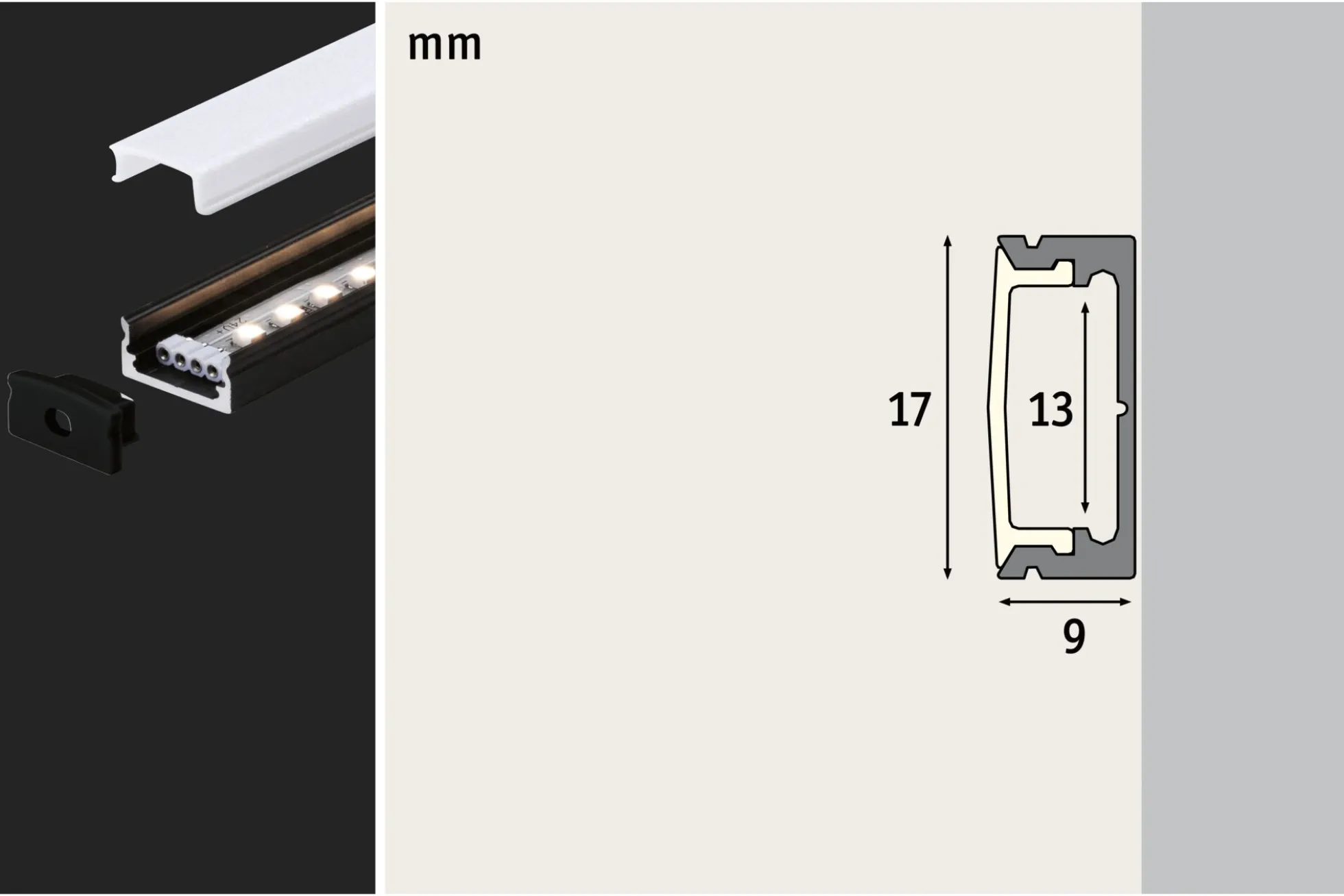 LED Strip Profil - Base Weißer Diffusor 1m