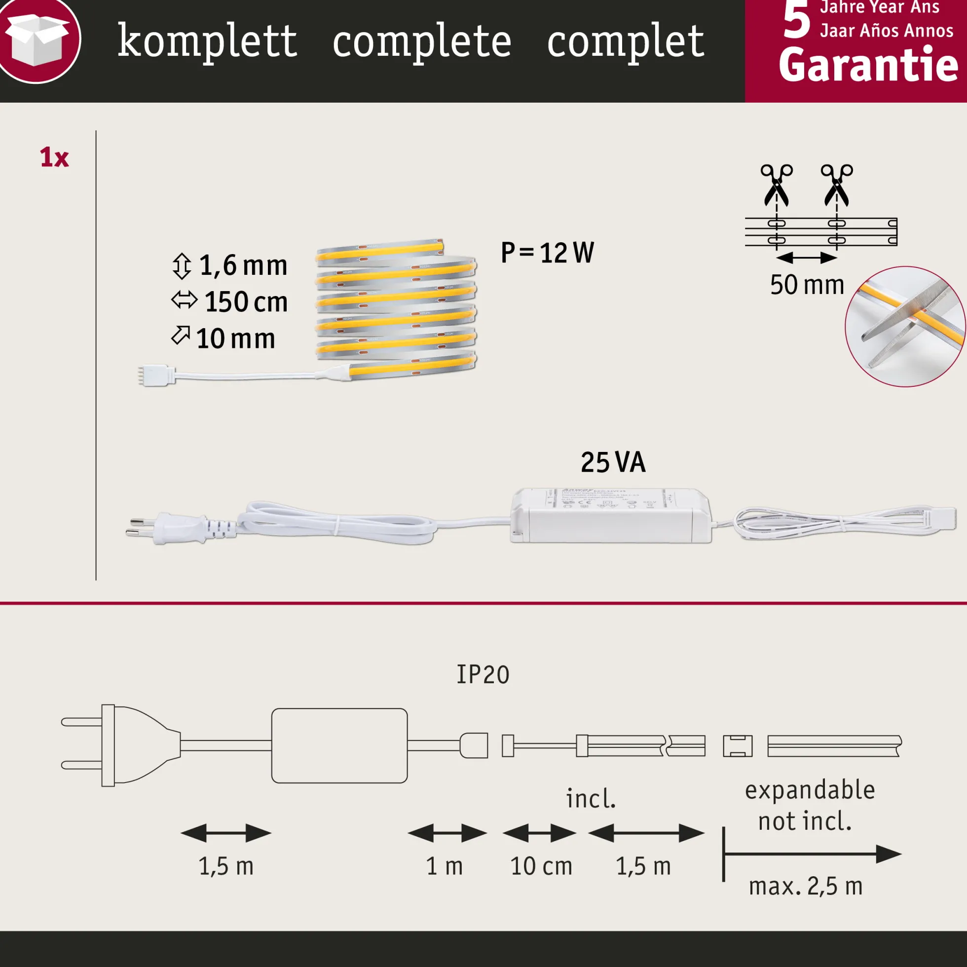 MaxLED 500 LED Strip - Basisset 1,5m 2700K