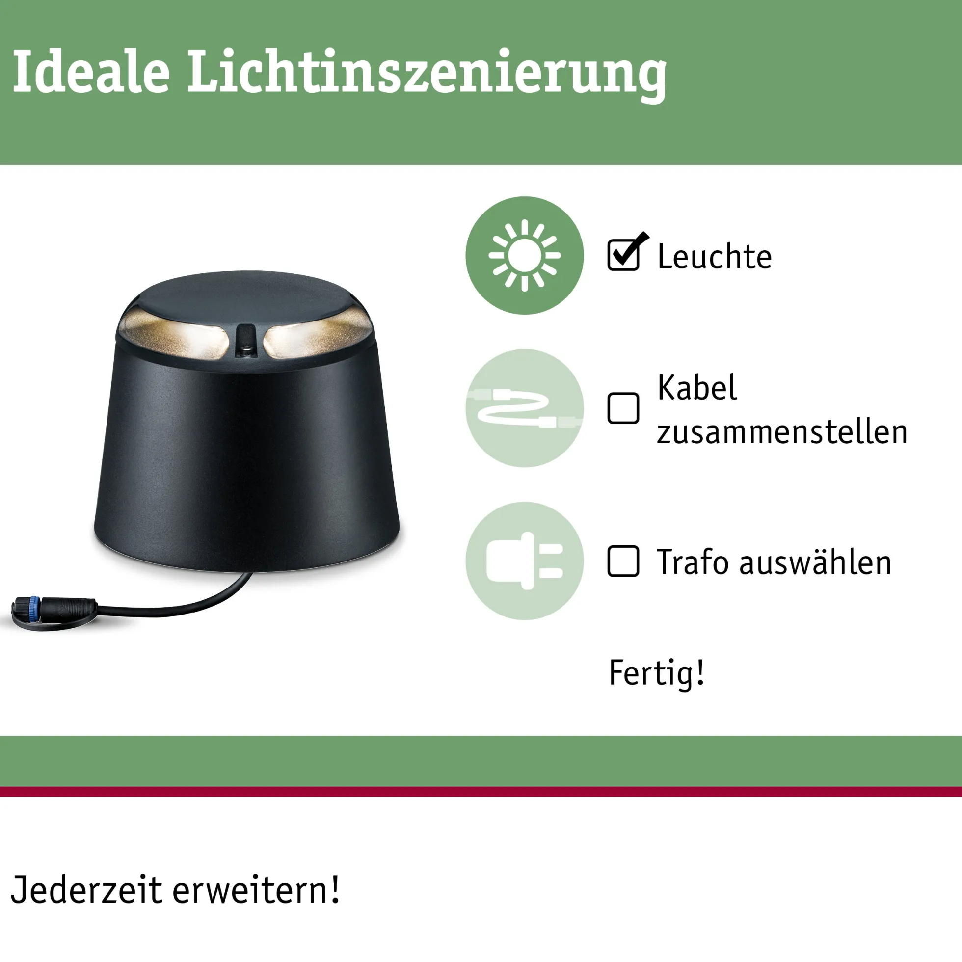 Plug & Shine LED Bodenaufbauleuchte - Warmweiß Einzelspot Zweifacher Lichtaustritt, 180°