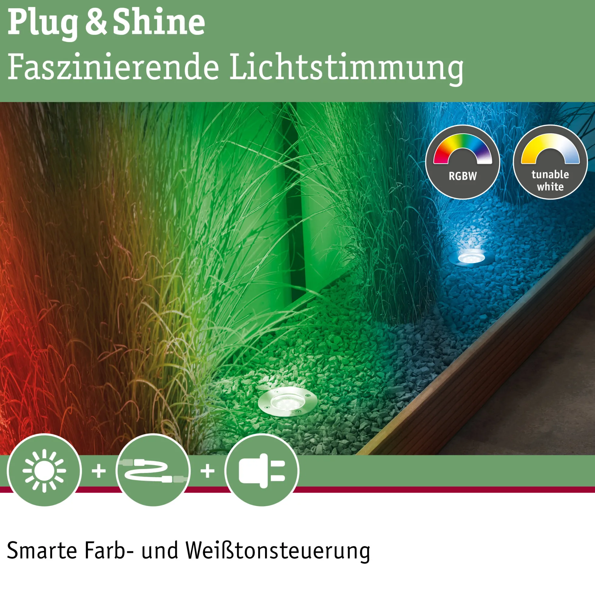 Plug & Shine LED Bodeneinbauleuchte Smart Home Zigbee 3.0 - RGBW Basisset