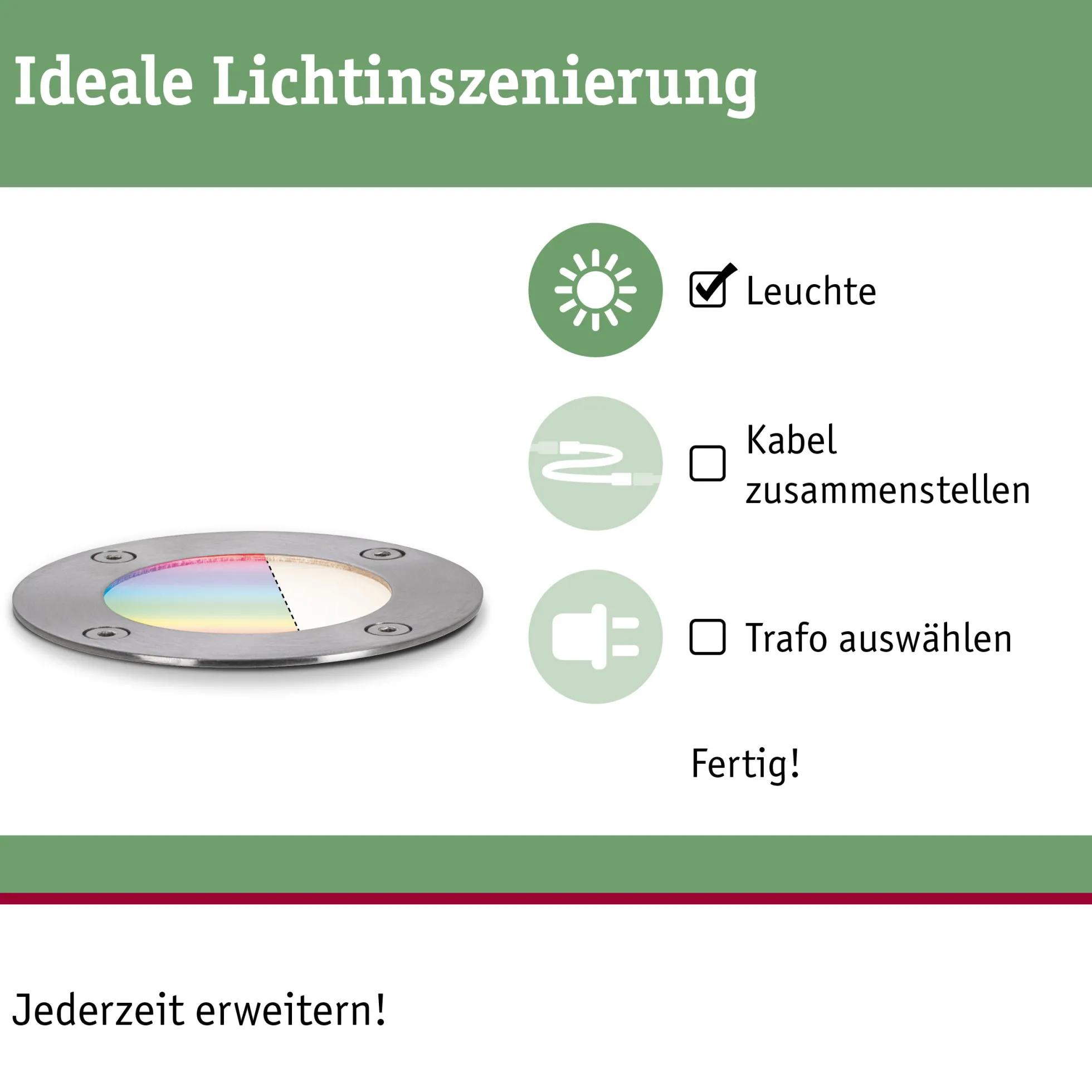 Plug & Shine LED Bodeneinbauleuchte Smart Home Zigbee 3.0 - RGBW Einzelspot