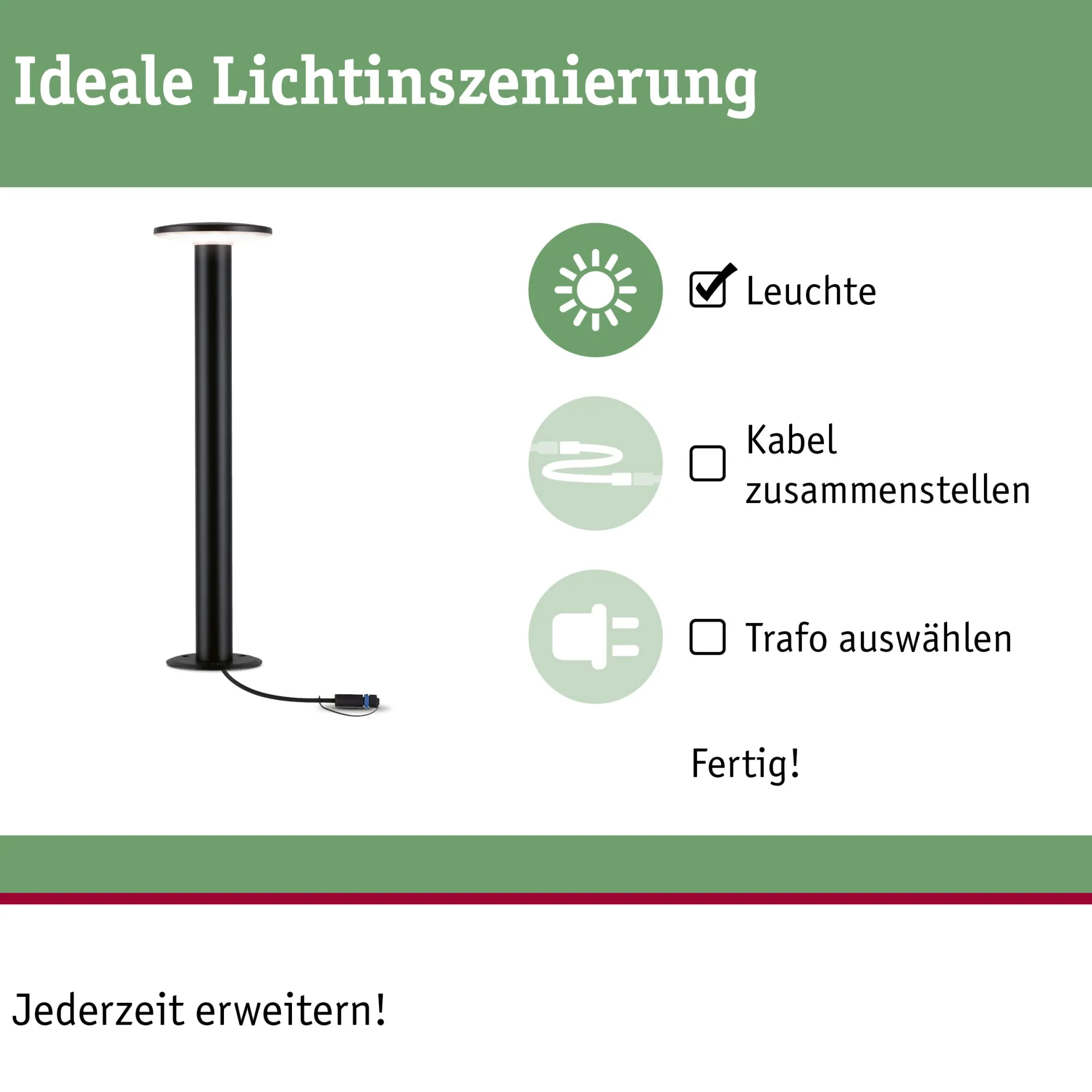 Plug & Shine LED Pollerleuchte - Plate Einzelleuchte