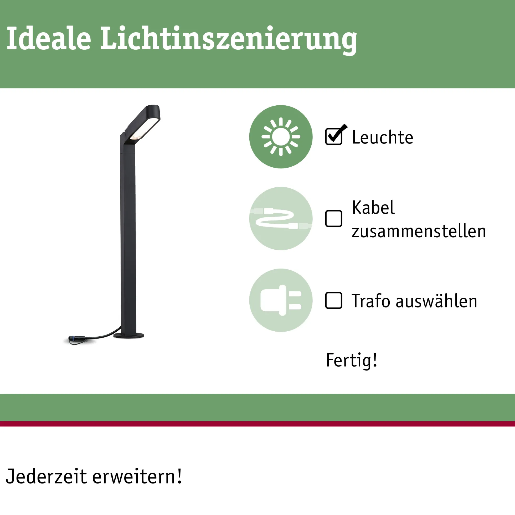 Plug & Shine LED Pollerleuchte - Ito Einzelleuchte Vertikale Ausrichtung
