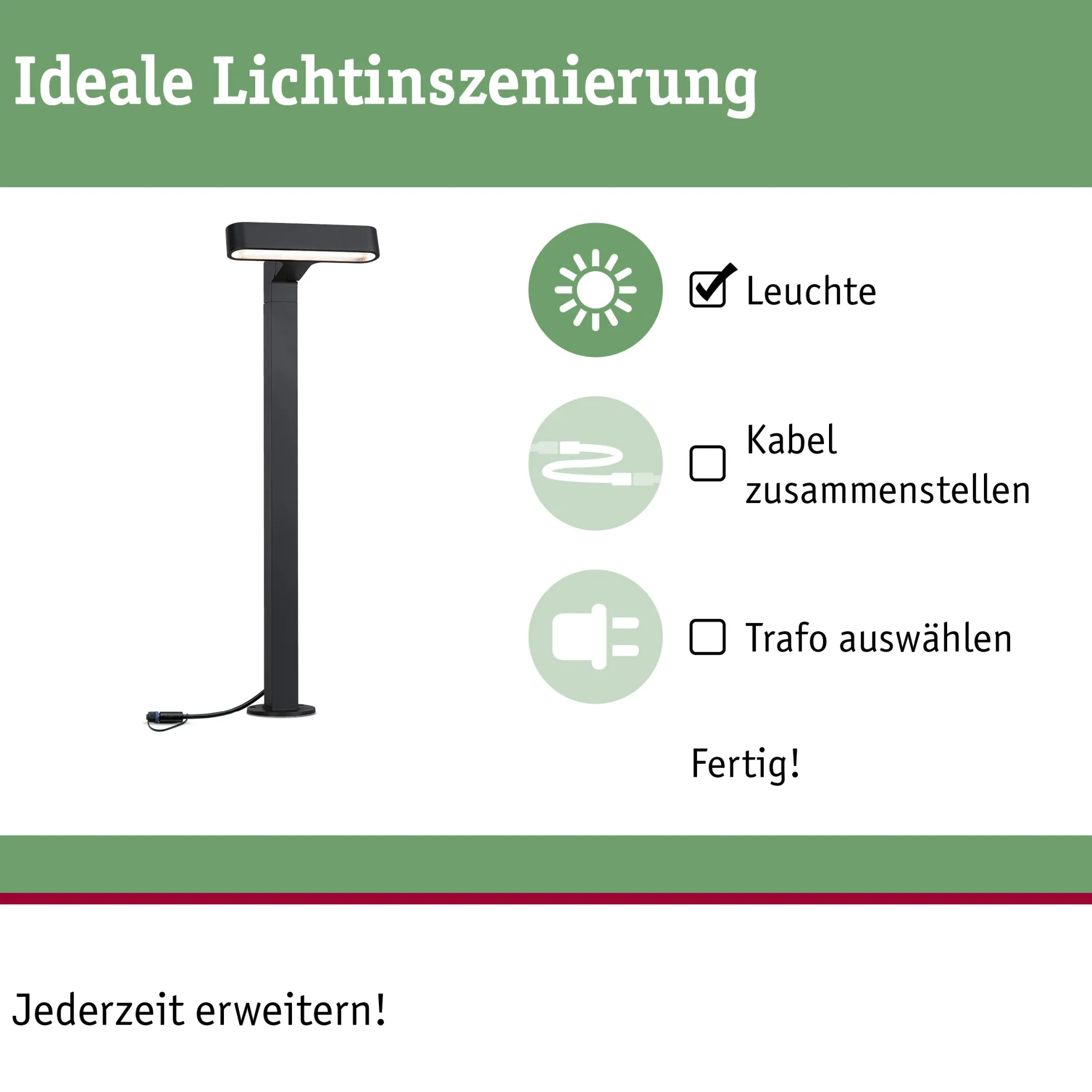 Plug & Shine LED Pollerleuchte - Ito Einzelleuchte Horizontale Ausrichtung