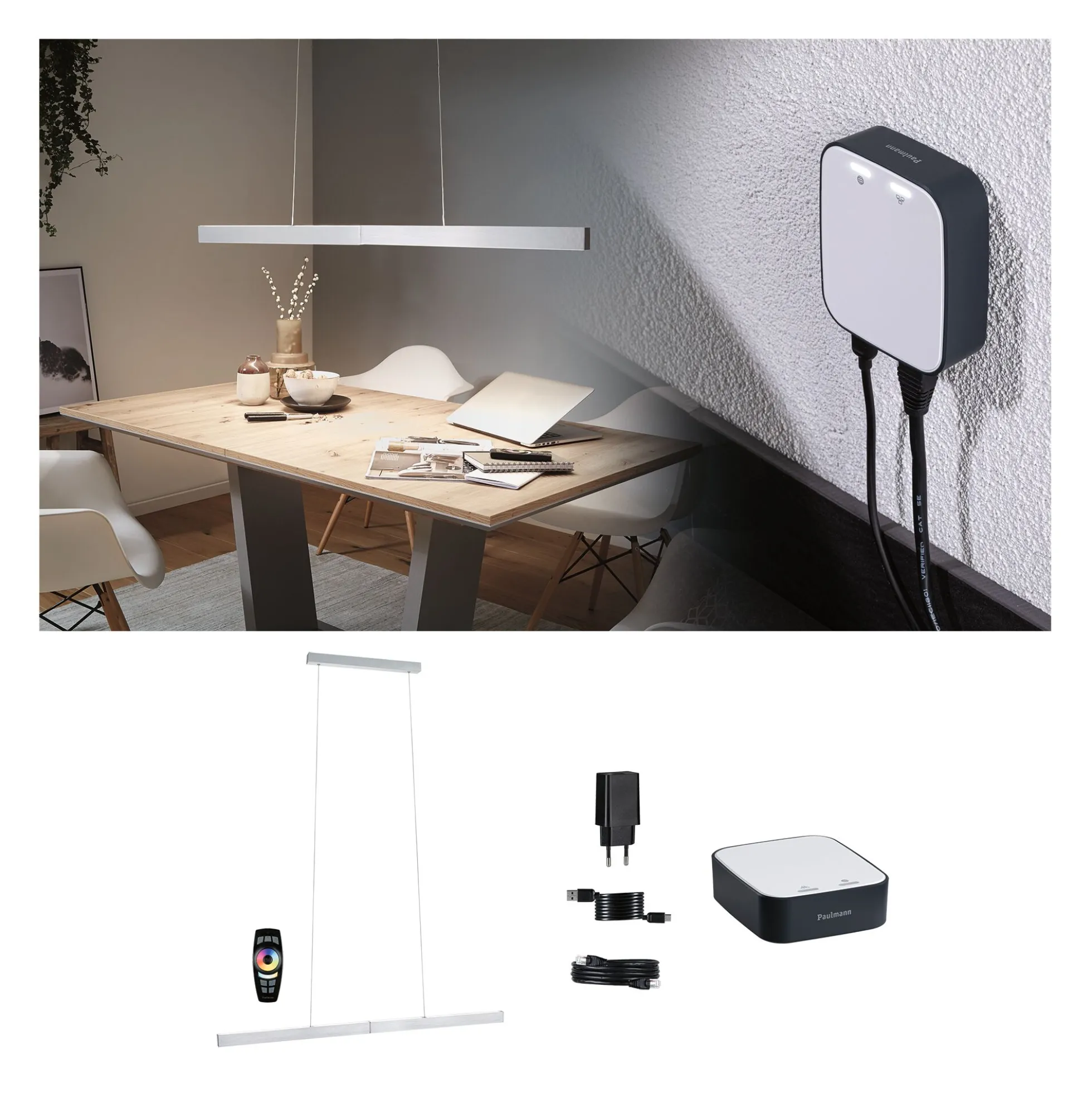 Preisattraktives Starterset Zigbee 3.0 - Smart Home smik Gateway mit Fernbedienung + LED Pendelleuchte Aptare