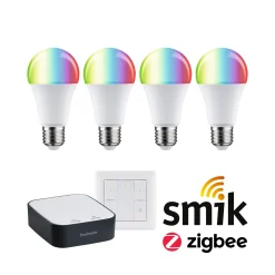 Preisattraktives Starterset Zigbee 3.0 - LED Birne E27 RGBW + Gateway smik + Schalter
