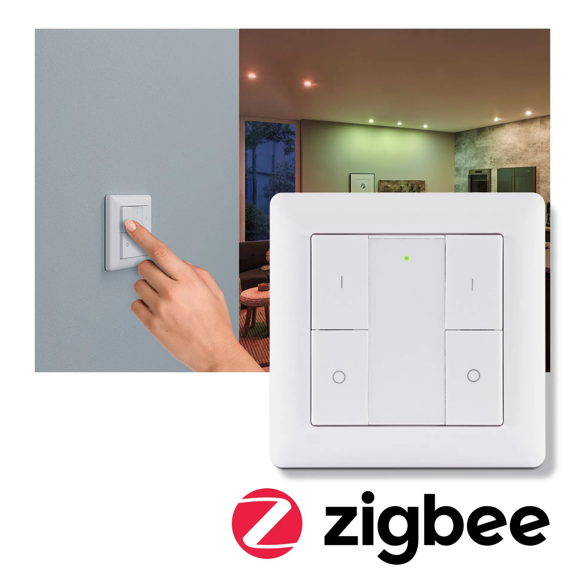 Preisattraktives Starterset Zigbee 3.0 - Smart Home smik Gateway mit Wandtaster + LED Einbauleuchte Nova Plus Coin Basisset schwenkbar RGBW