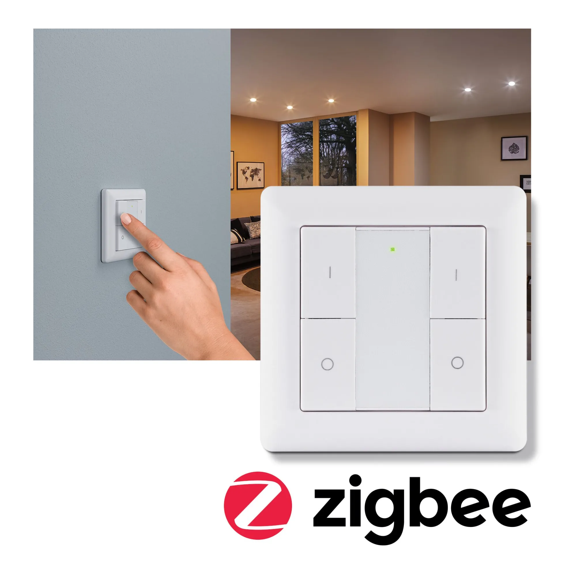 Preisattraktives Starterset Zigbee 3.0 - Smart Home smik Gateway mit Wandtaster + LED Einbauleuchte Nova Plus Coin Basisset schwenkbar Tunable White