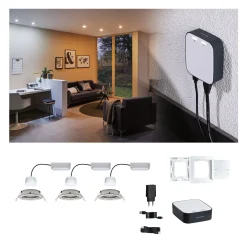 Preisattraktives Starterset Zigbee 3.0 - Smart Home smik Gateway mit Wandtaster + LED Einbauleuchte Nova Plus Coin Basisset schwenkbar Tunable White