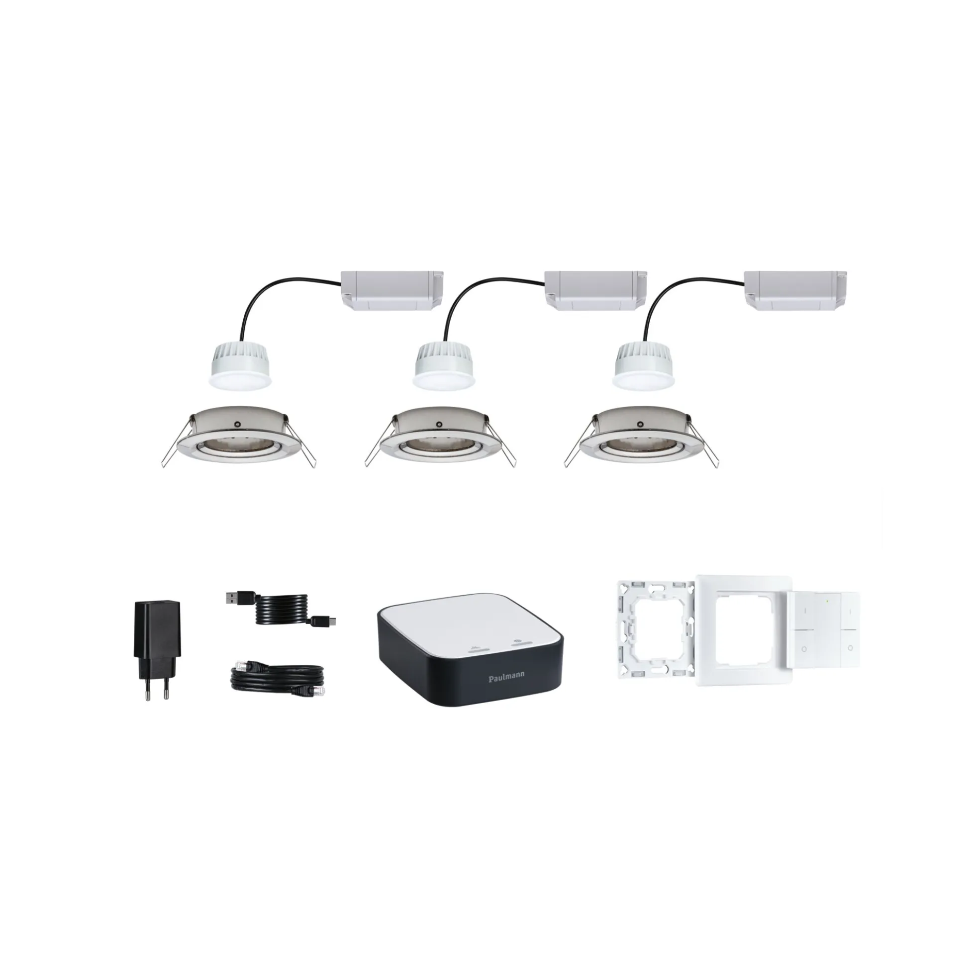 Preisattraktives Starterset Zigbee 3.0 - Smart Home smik Gateway mit Wandtaster + LED Einbauleuchte Nova Plus Coin Basisset schwenkbar Tunable White