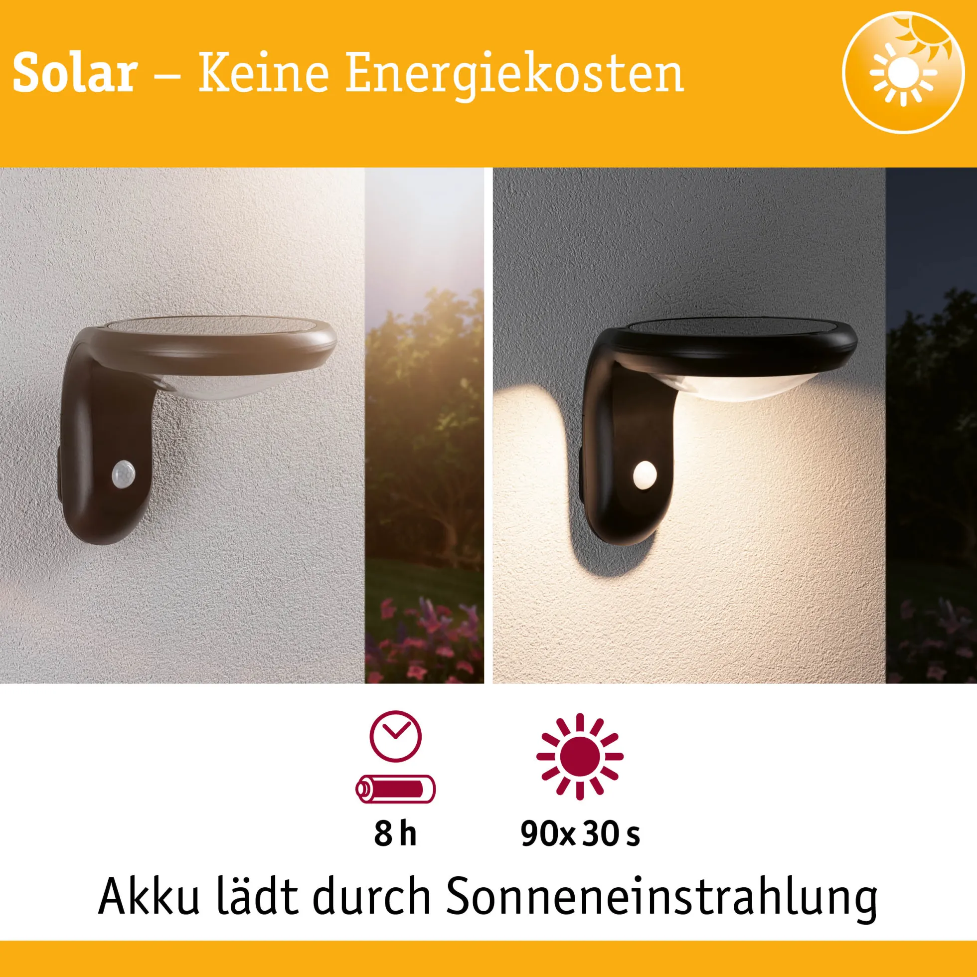 Solar LED Außenwandleuchte - Diskola Dämmerungsgesteuerter Bewegungsmelder (IR)