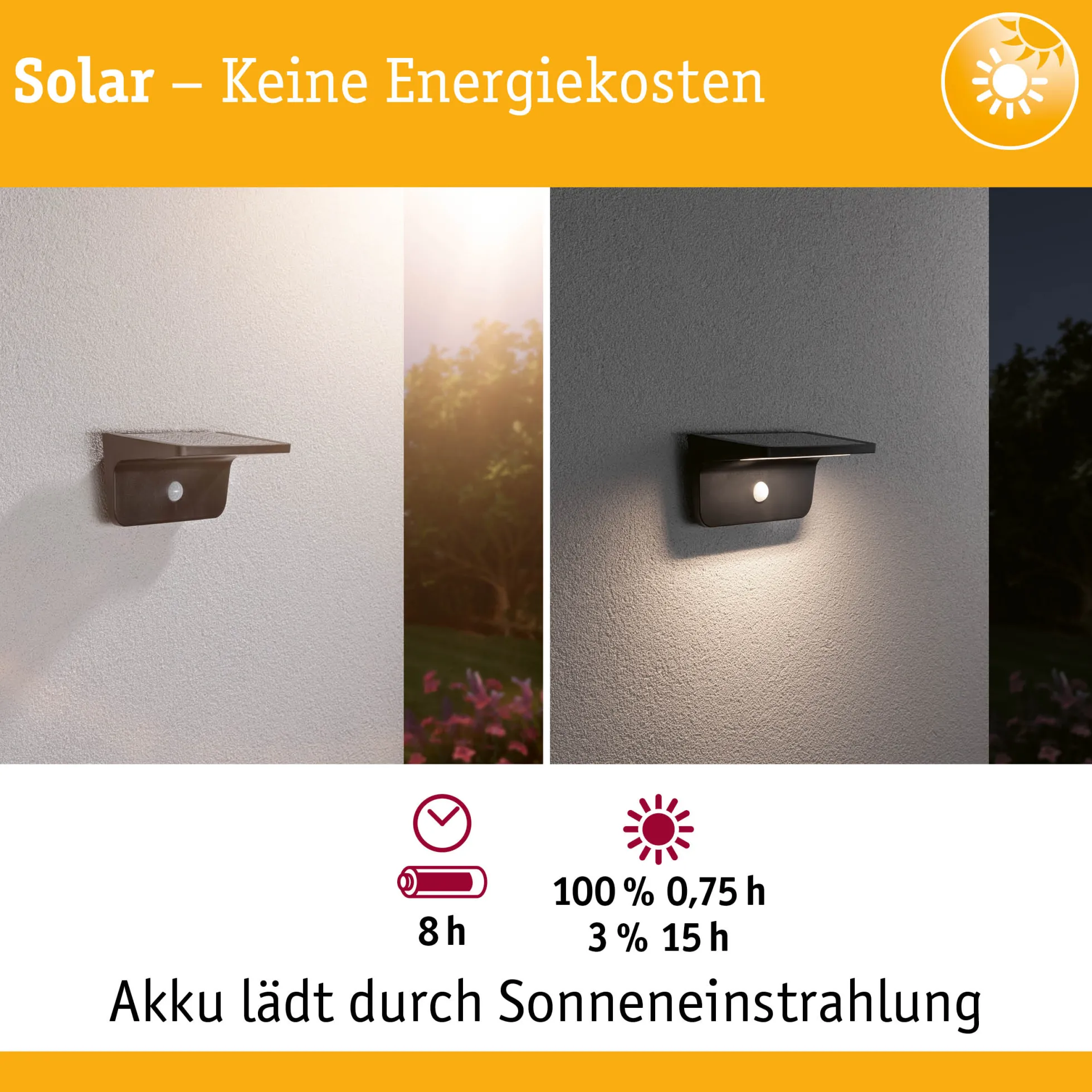 Solar LED Außenwandleuchte - Cyrus inkl. Bewegungsmelder und Orientierungslicht
