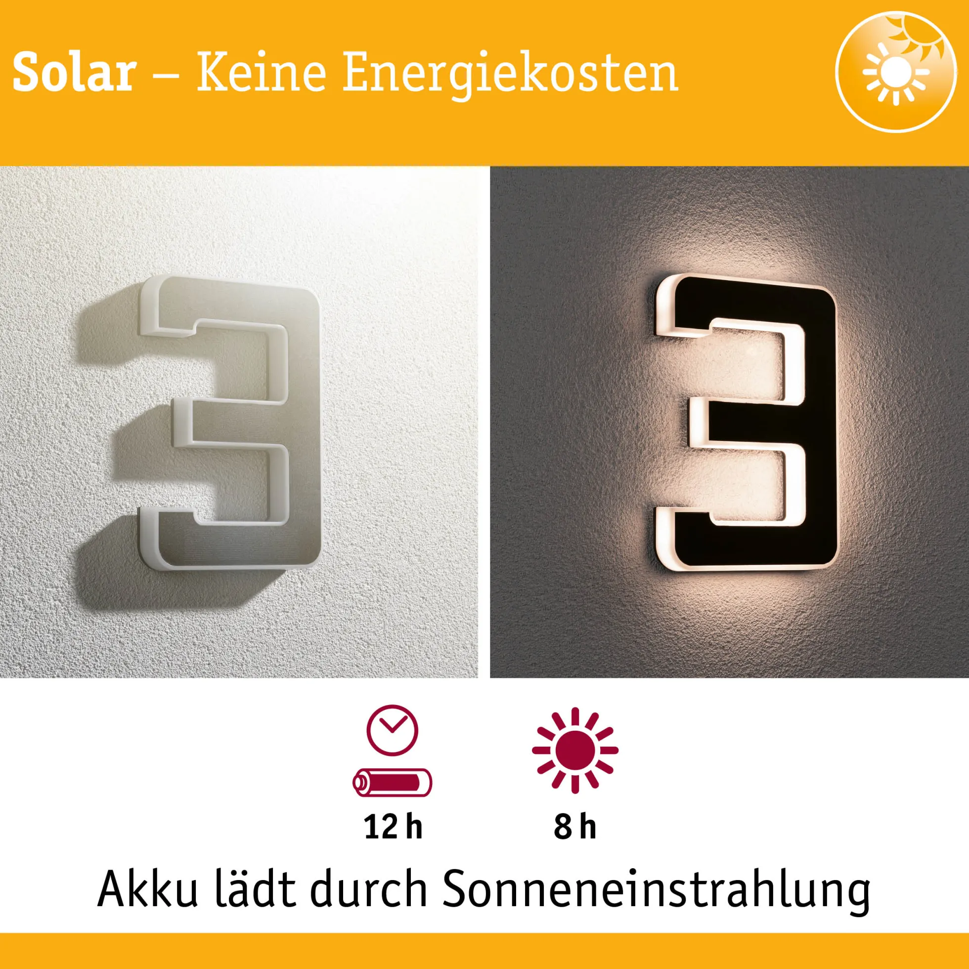 Solar LED Hausnummernleuchte - Nummer 3