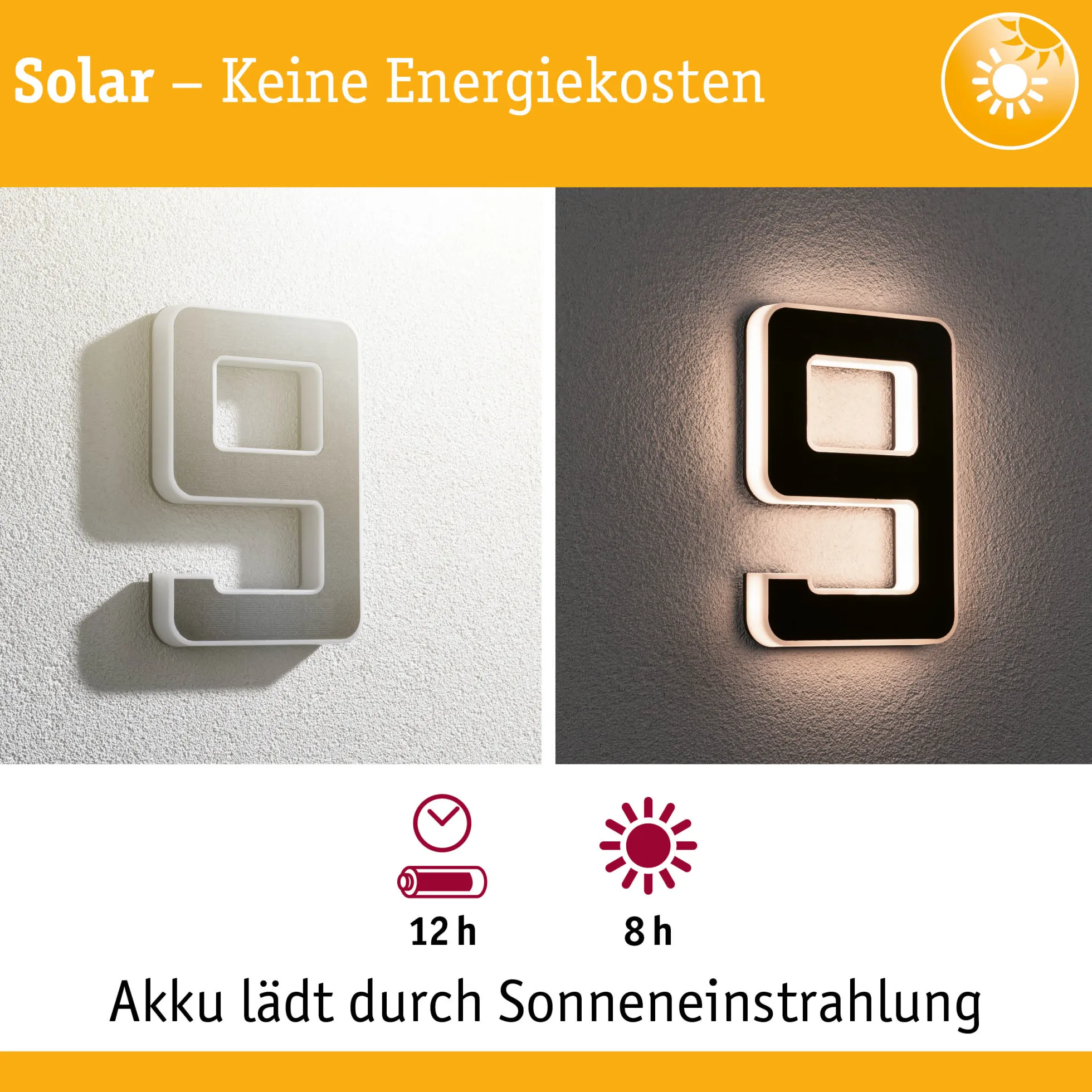 Solar LED Hausnummernleuchte - Nummer 9