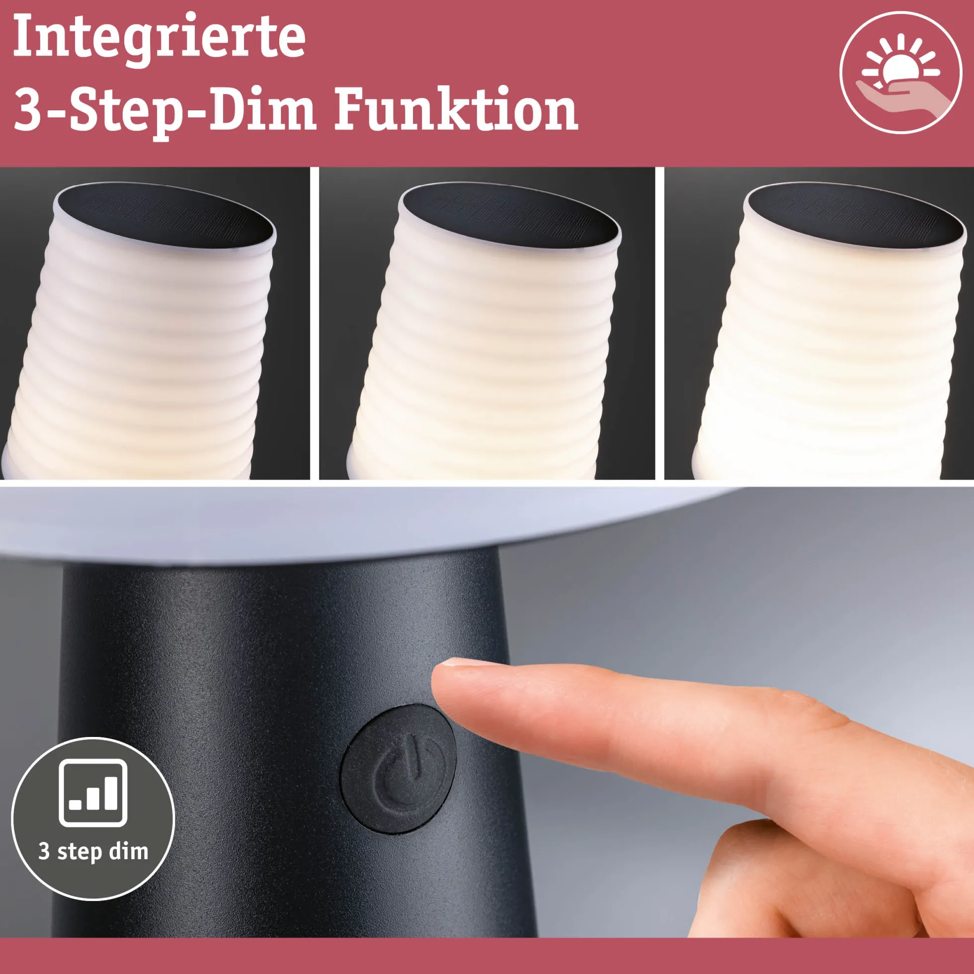 Solar LED Tischleuchte 3-Step-Dim - Ilanga