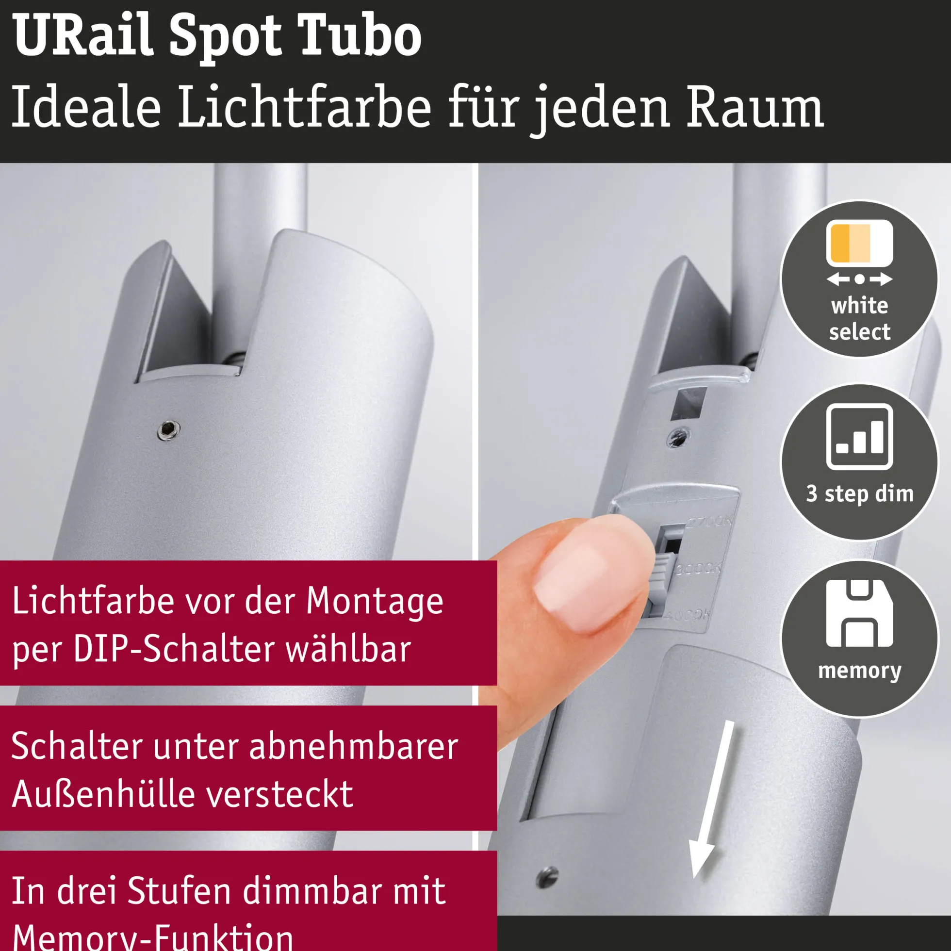URail Schienenspot 3-Step-Dim - Tubo Einzelspot