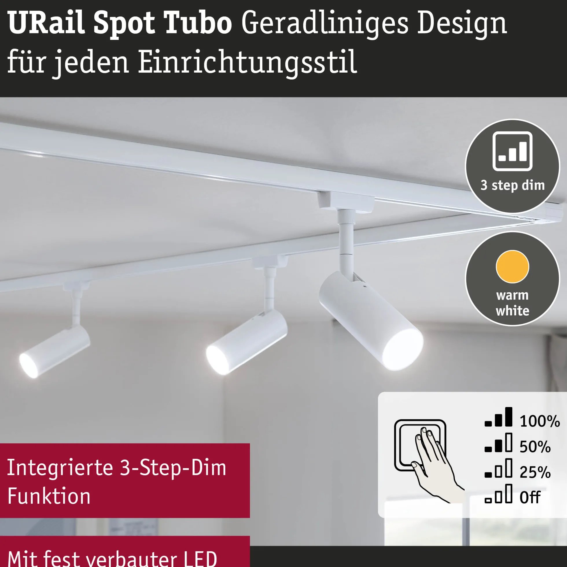 URail Schienenspot 3-Step-Dim - Tubo Einzelspot