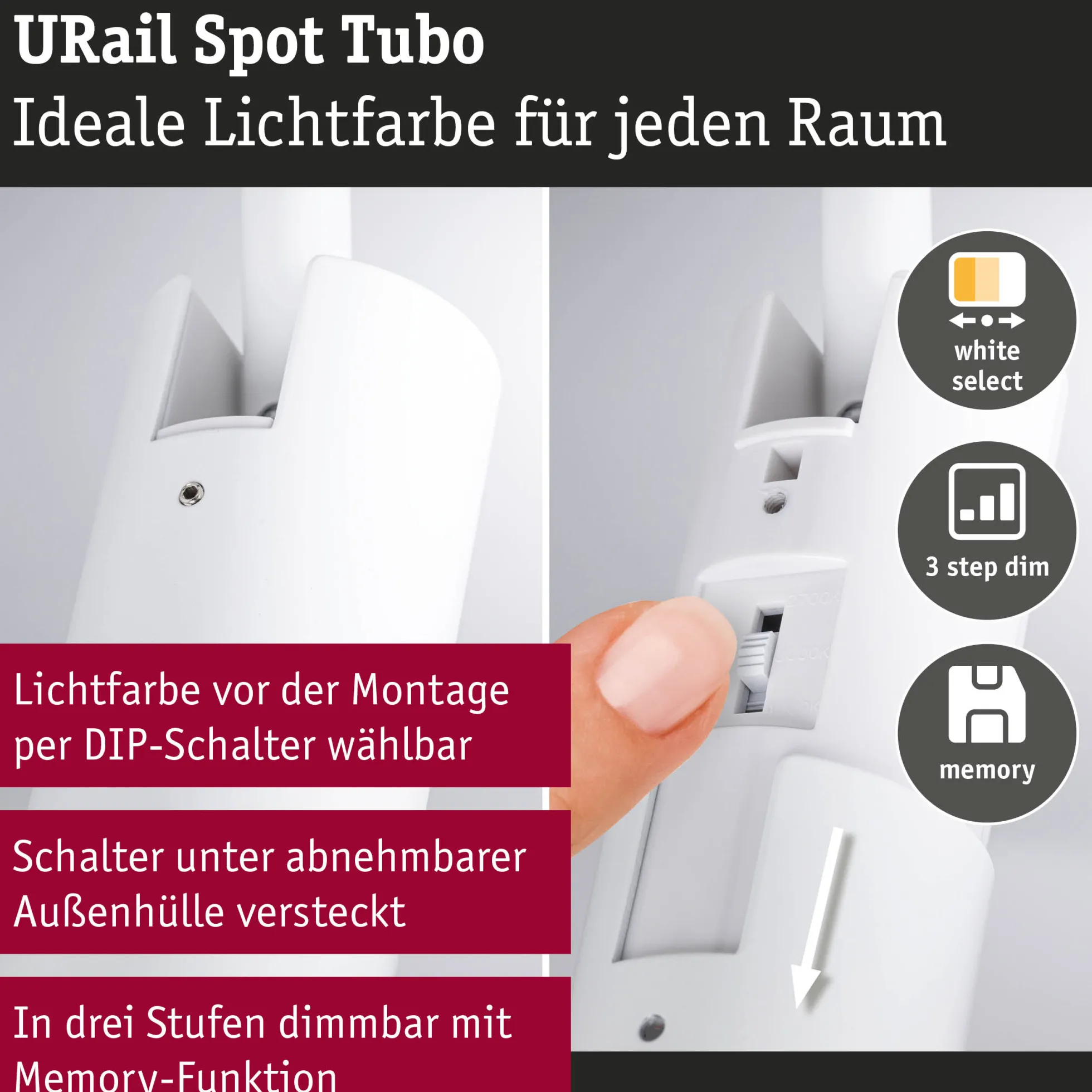 URail Schienenspot 3-Step-Dim - Tubo Einzelspot