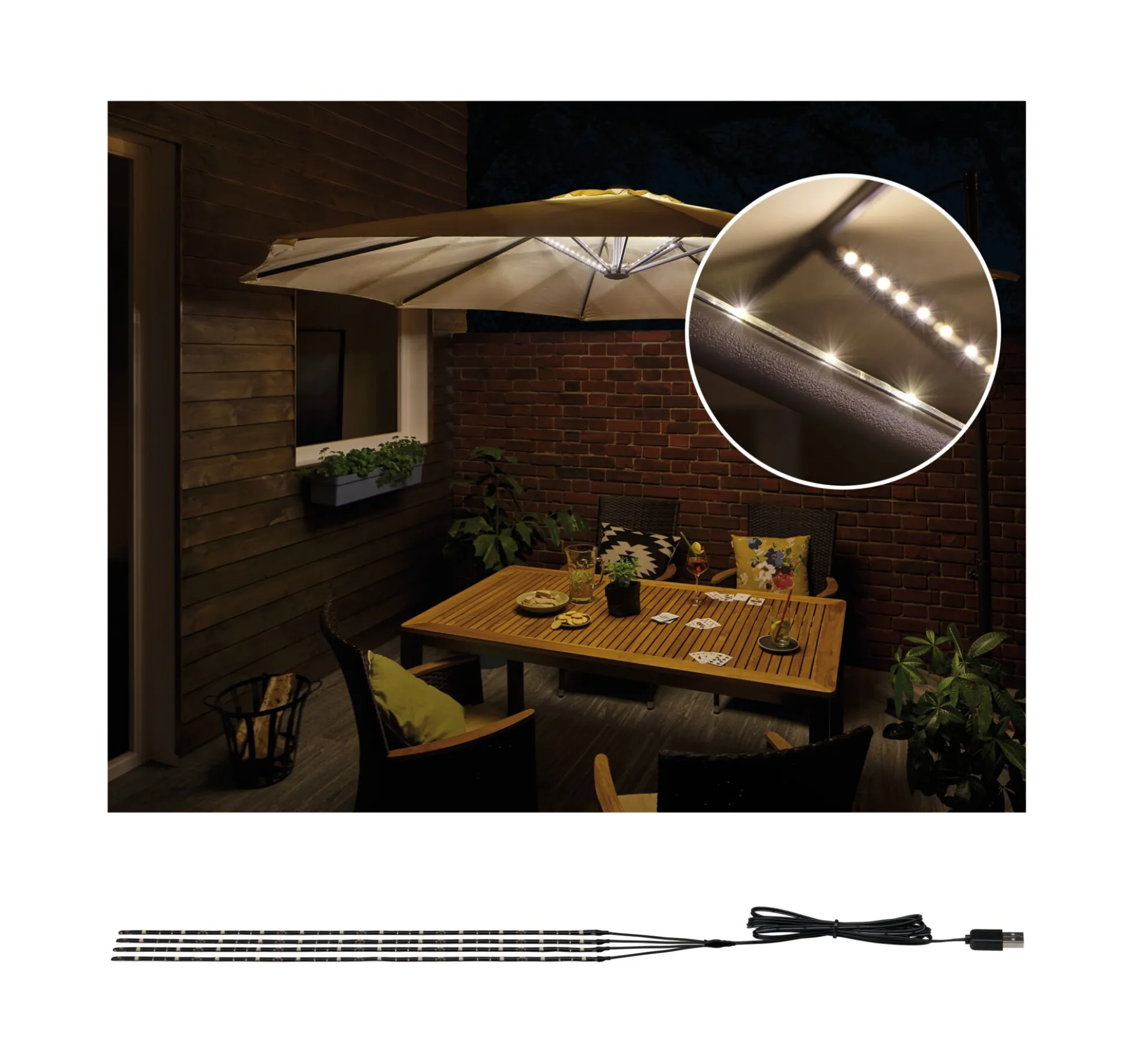 USB LED Stripe - Parasol-Light Schirmbeleuchtung Basisset 4x40cm